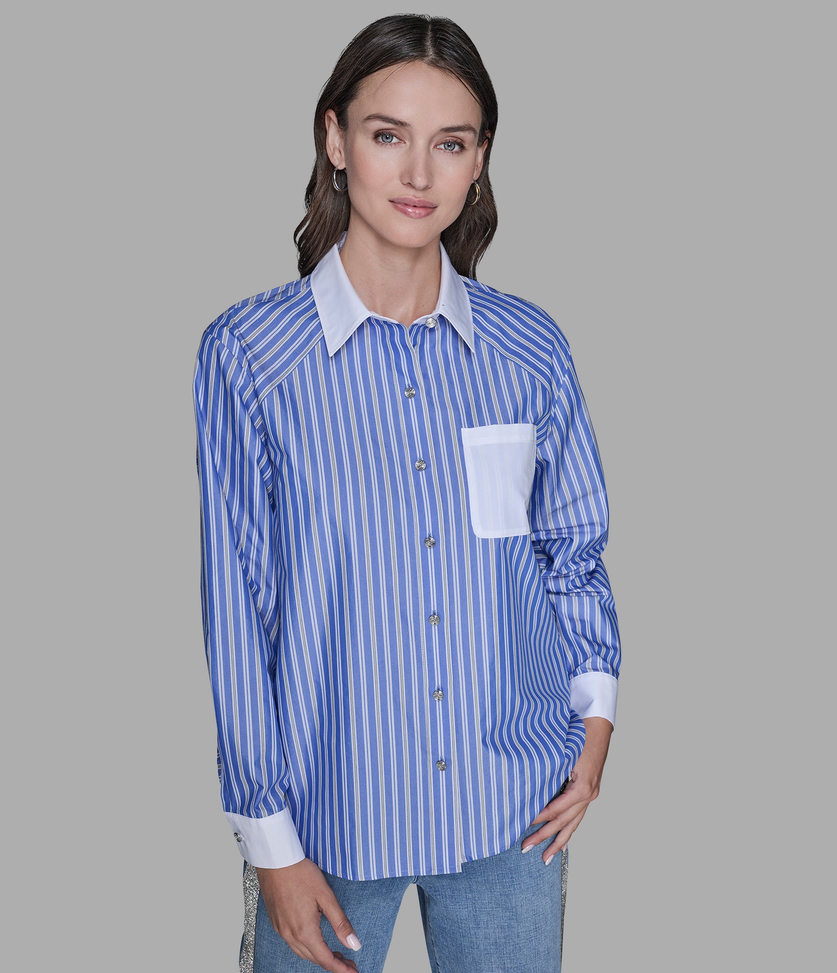 RAGLAN PINSTRIPE POPLIN SHIRT View 1 | Women's Tops & Sweaters