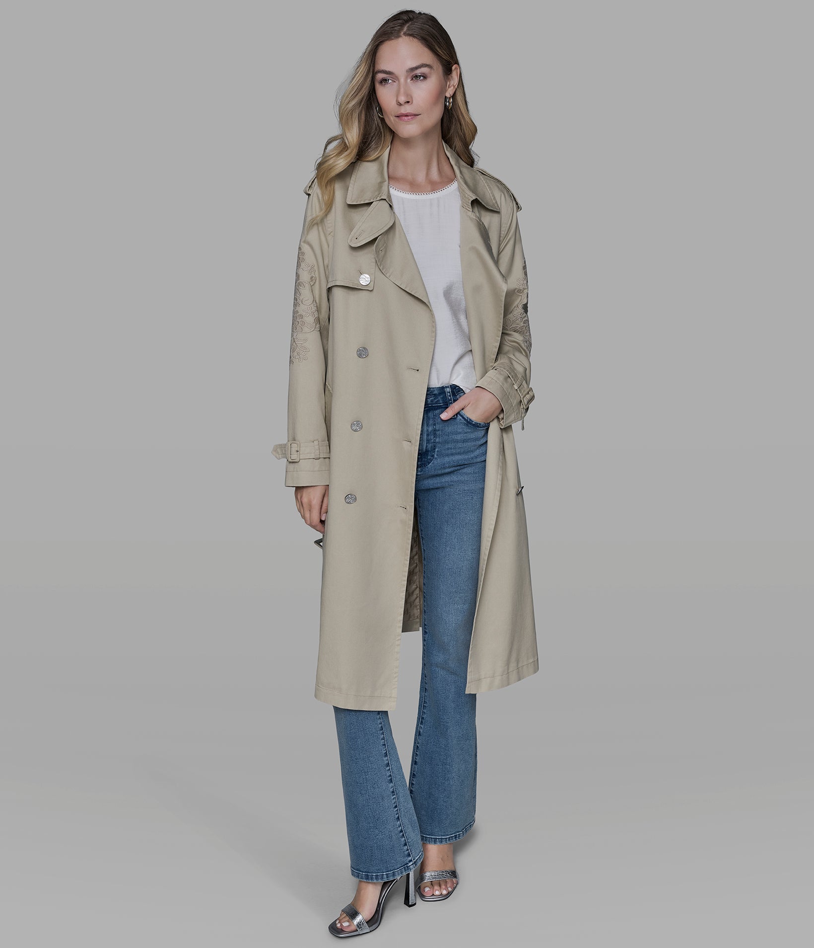 FLORAL APPLIQUE TRENCH COAT View 1 | Jackets & Coats Sale