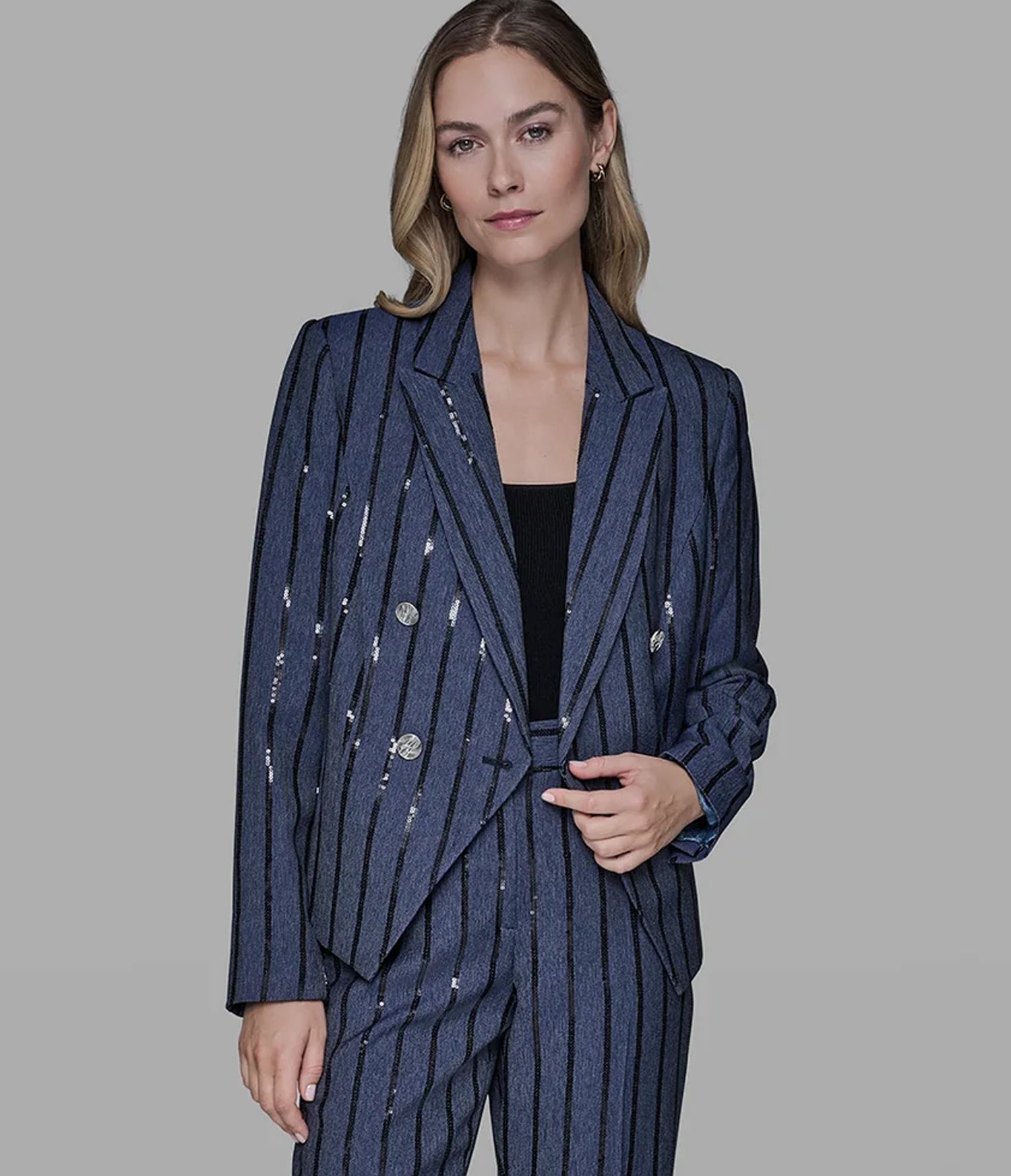 SEQUIN STRIPE DENIM BLAZER View 1 | Jackets & Coats Sale