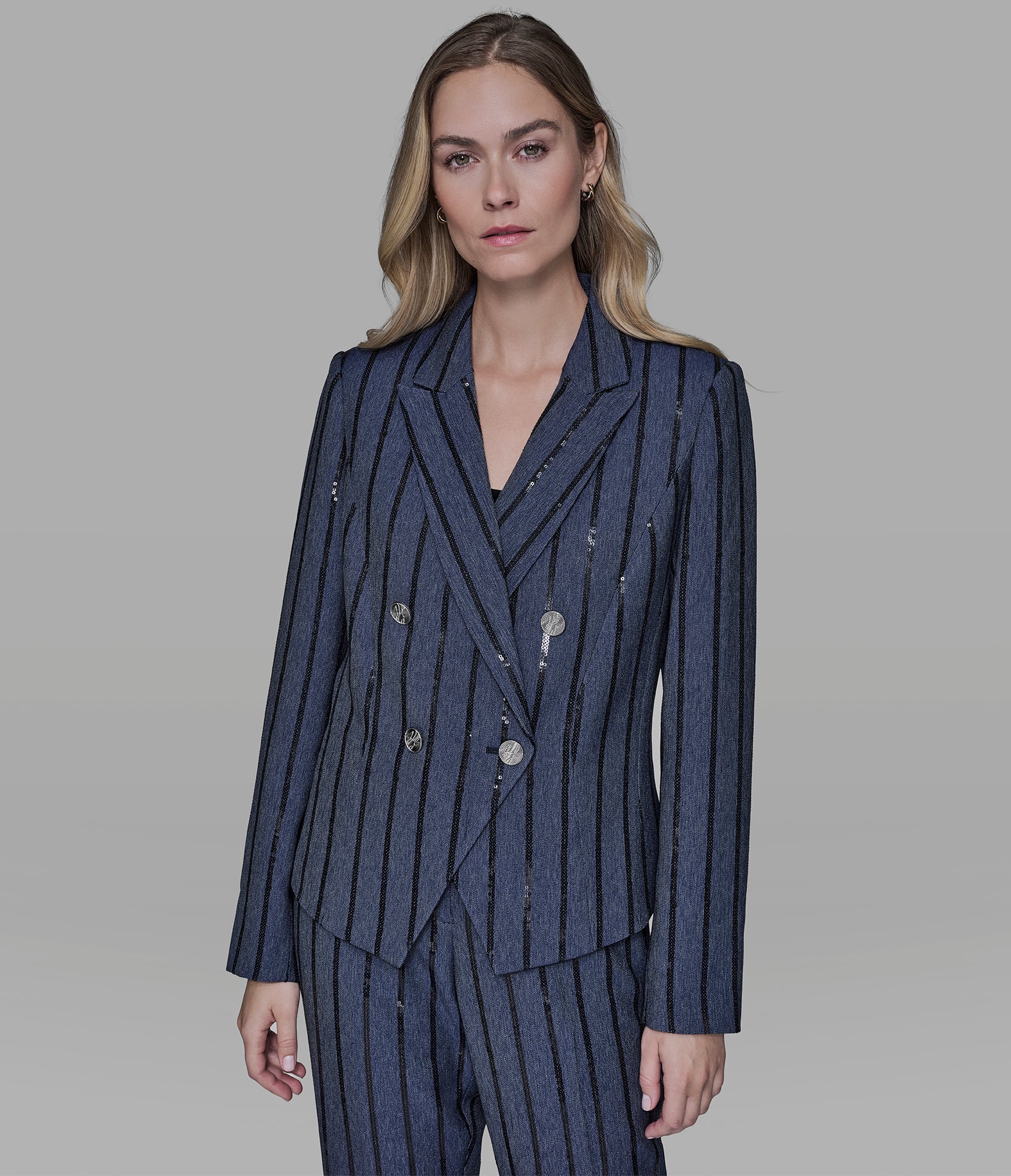 SEQUIN STRIPE DENIM BLAZER VIEW 3 | Women's Denim