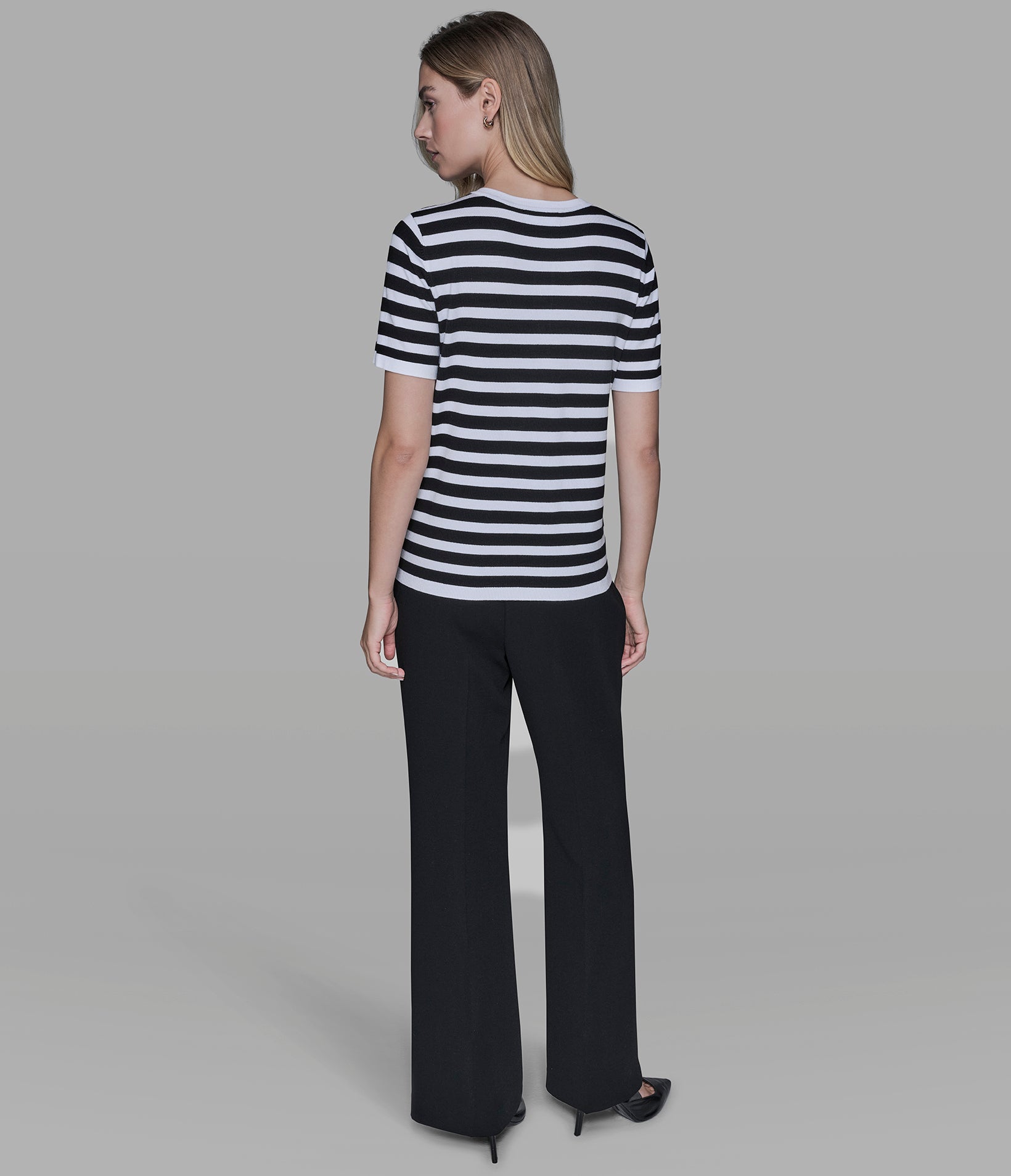 SHORT SLEEVE HENLEY STRIPED SWEATER VIEW 5