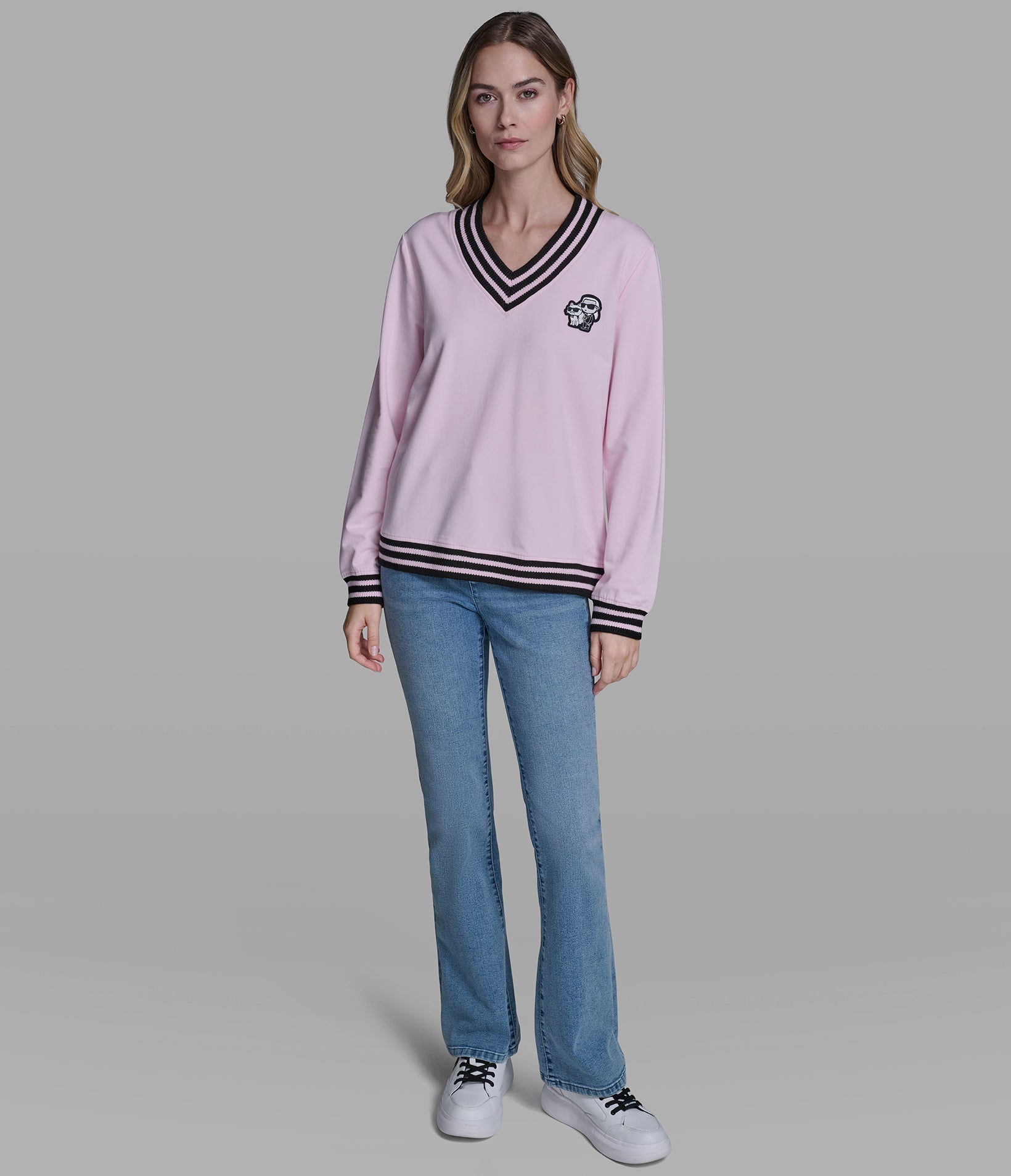 VARSITY PATCH V-NECK SWEATSHIRT VIEW 4