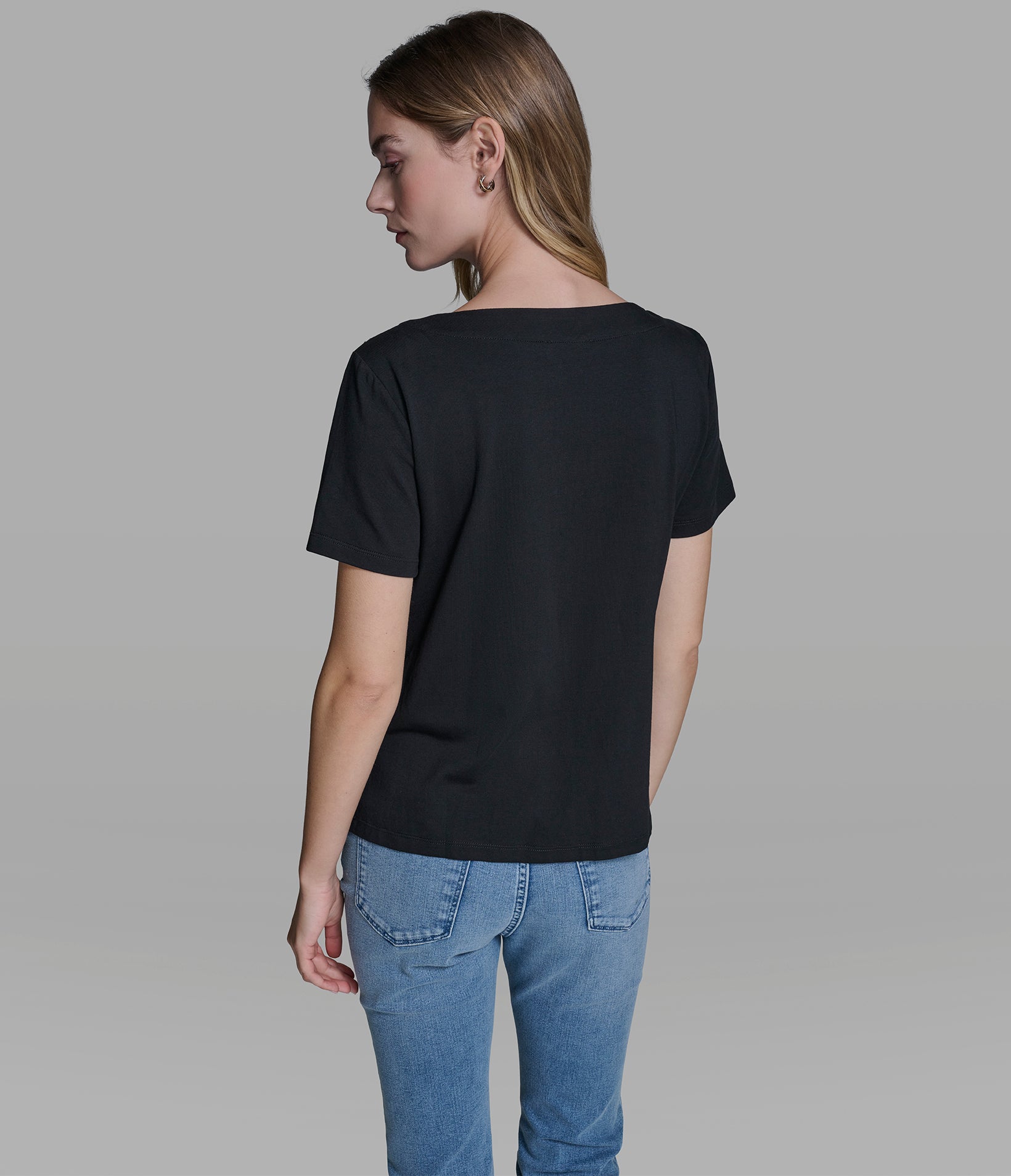 KARL SCRIPT TEE WITH PEARL TRIM View 2 | Women's Tees & Tanks