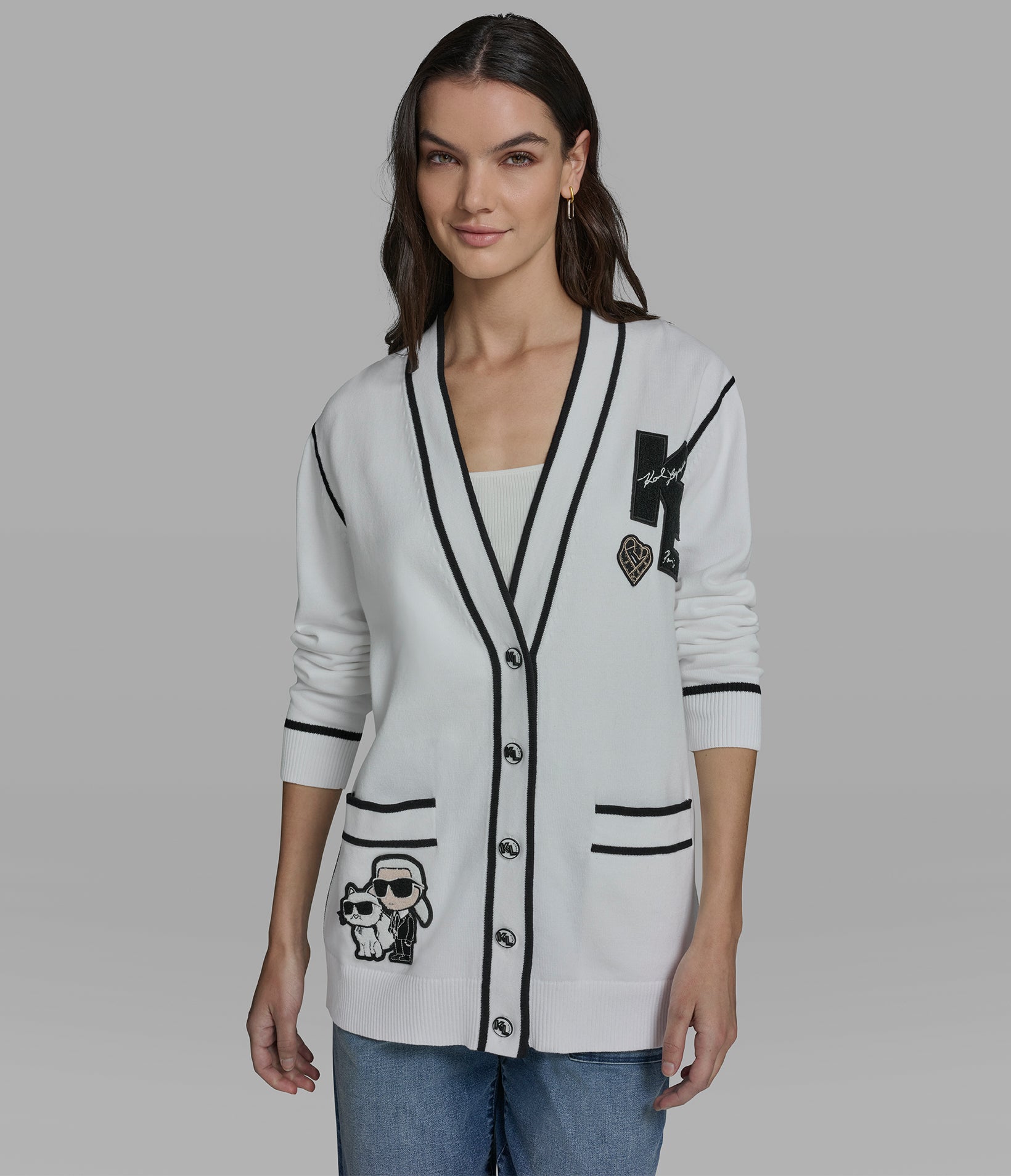 VARSITY CARDIGAN WITH PATCHES View 1 | Women's Tops & Sweaters