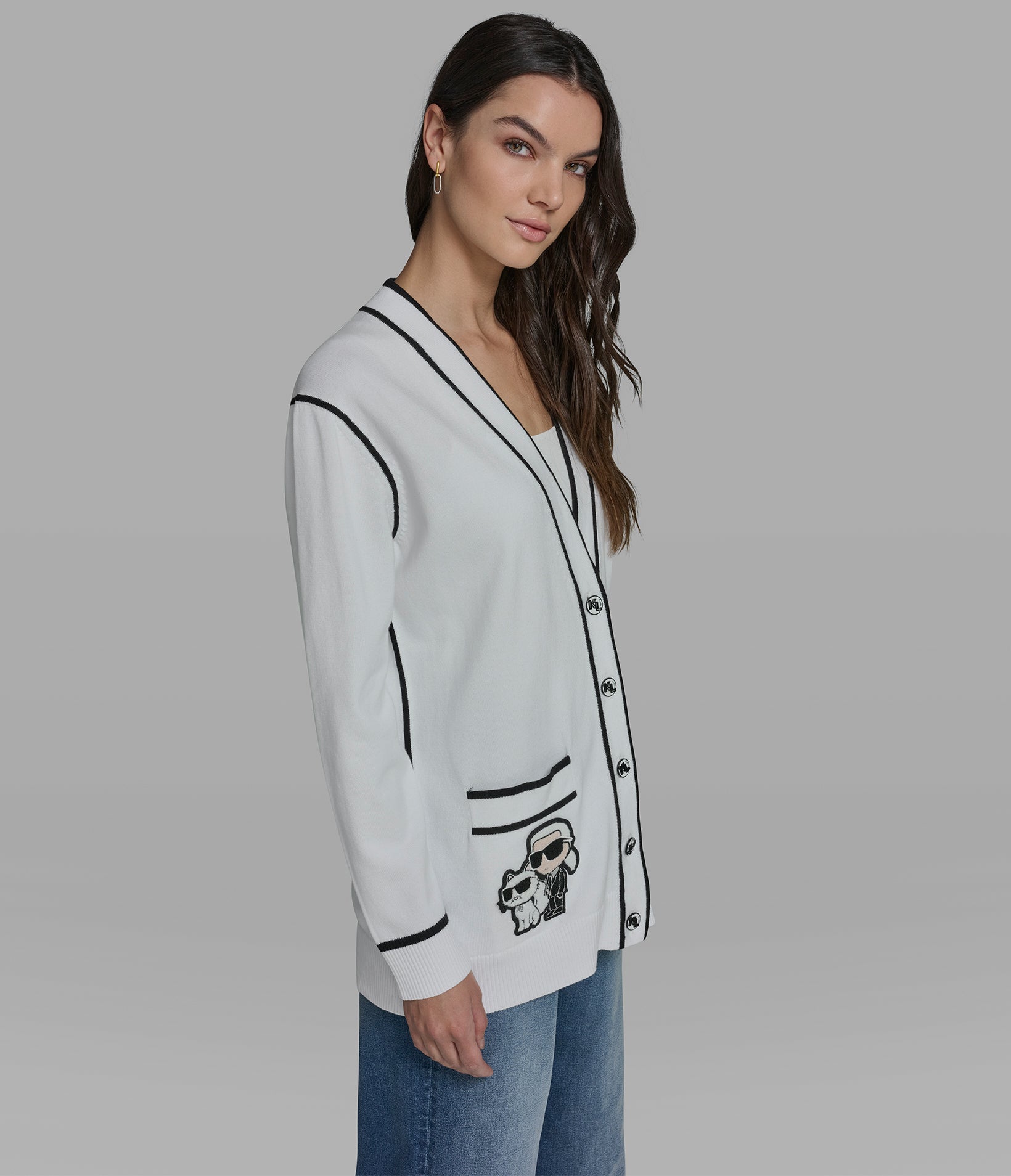 VARSITY CARDIGAN WITH PATCHES VIEW 4 | Women's Tops & Sweaters