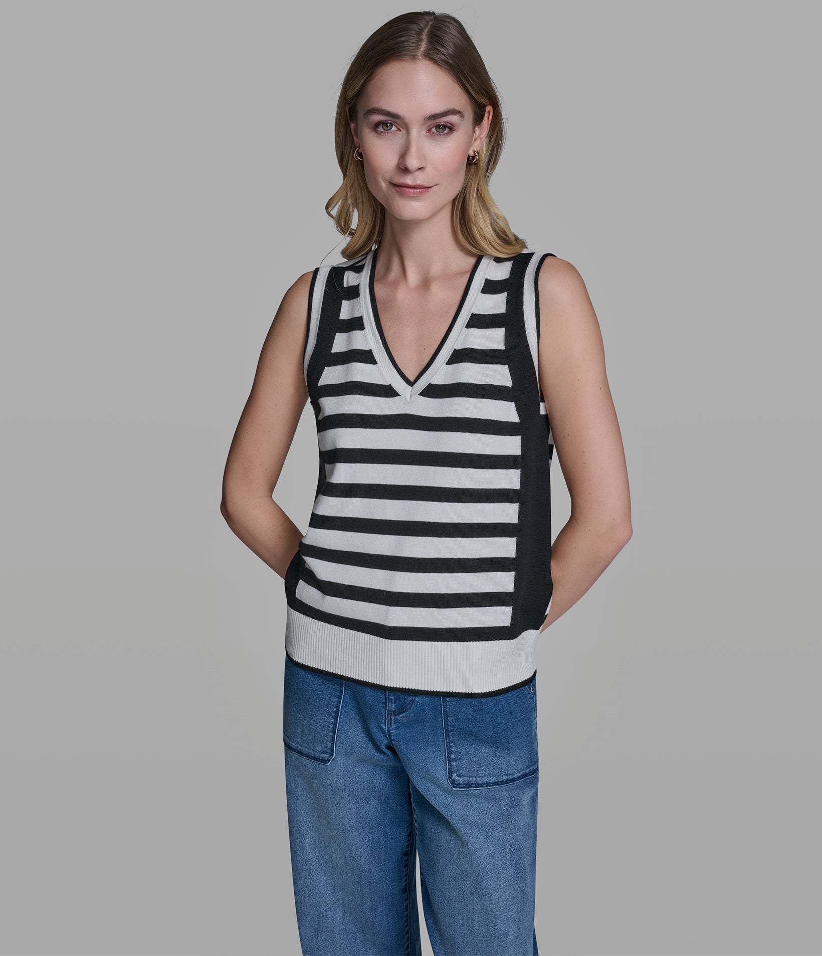 STRIPED V-NECK SWEATER VIEW 3 | New Arrivals