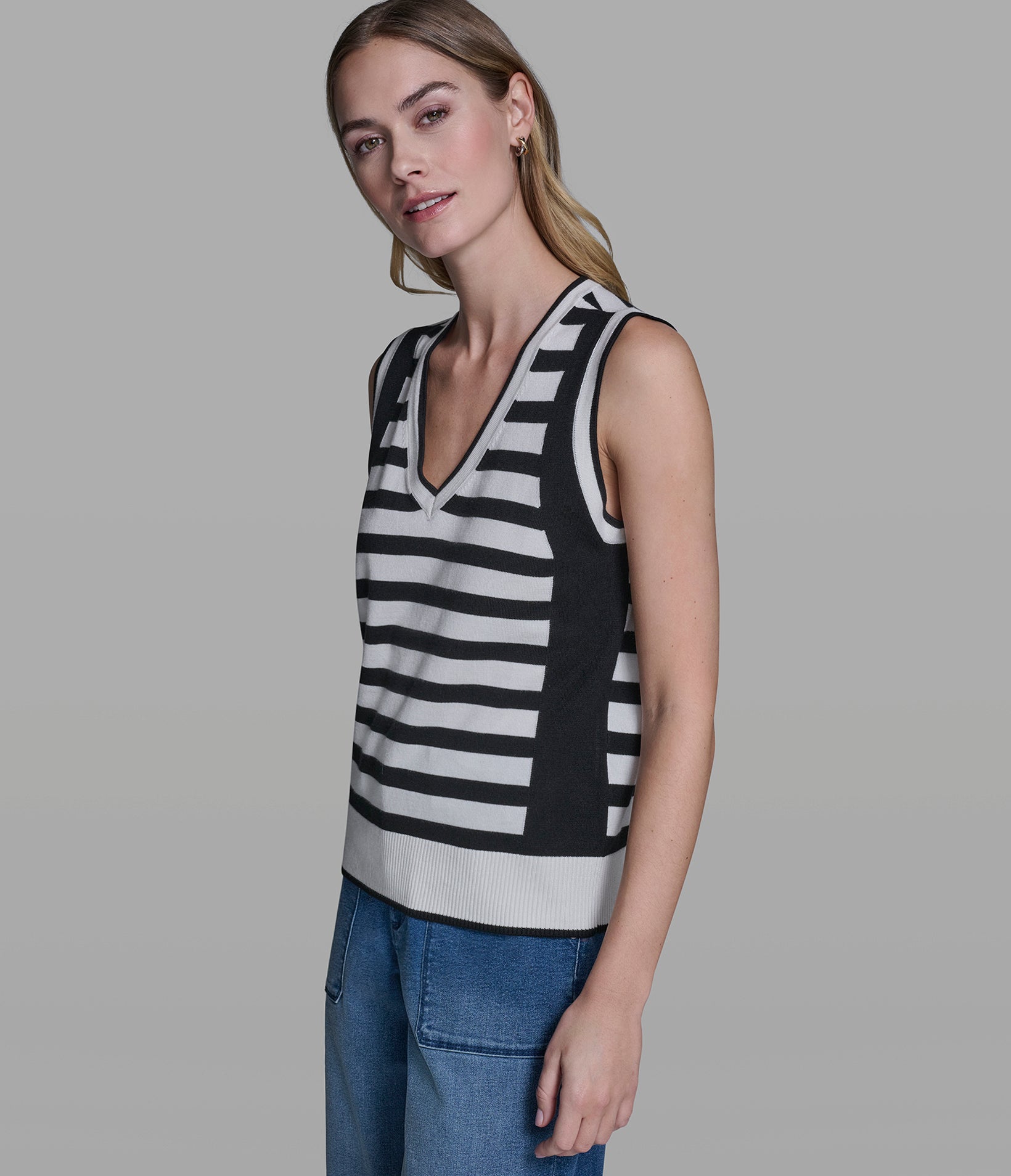 STRIPED V-NECK SWEATER View 1 | New Arrivals