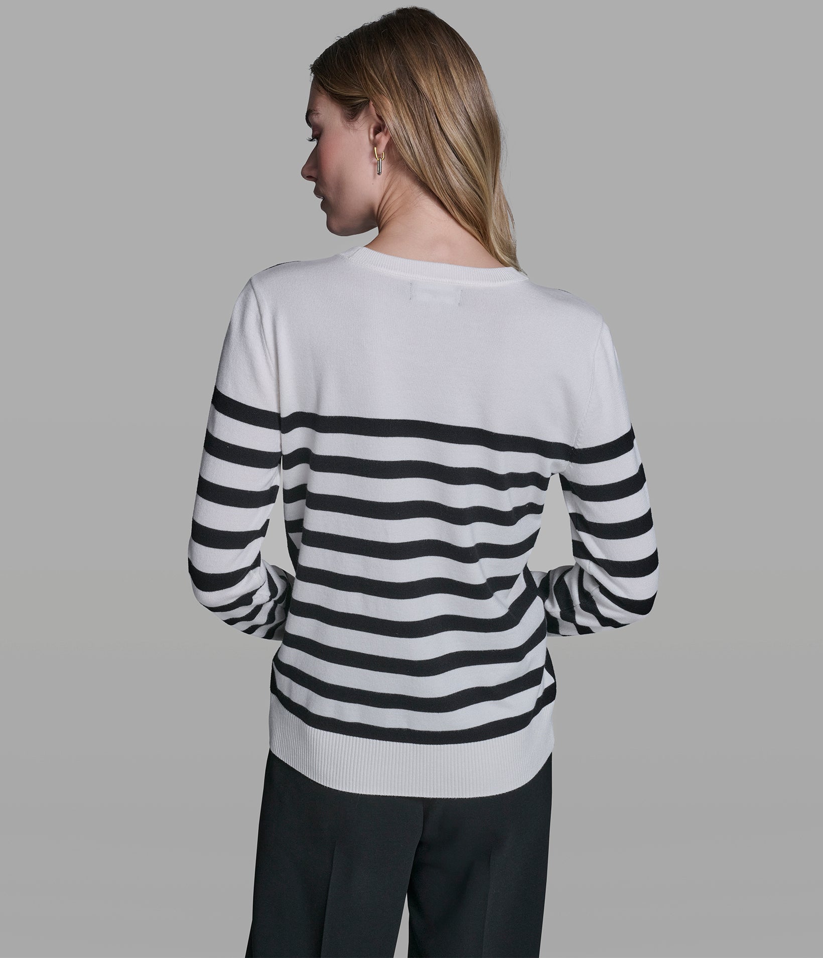 LONG SLEEVE STRIPED LOGO SWEATER View 2 | Women's Clothing