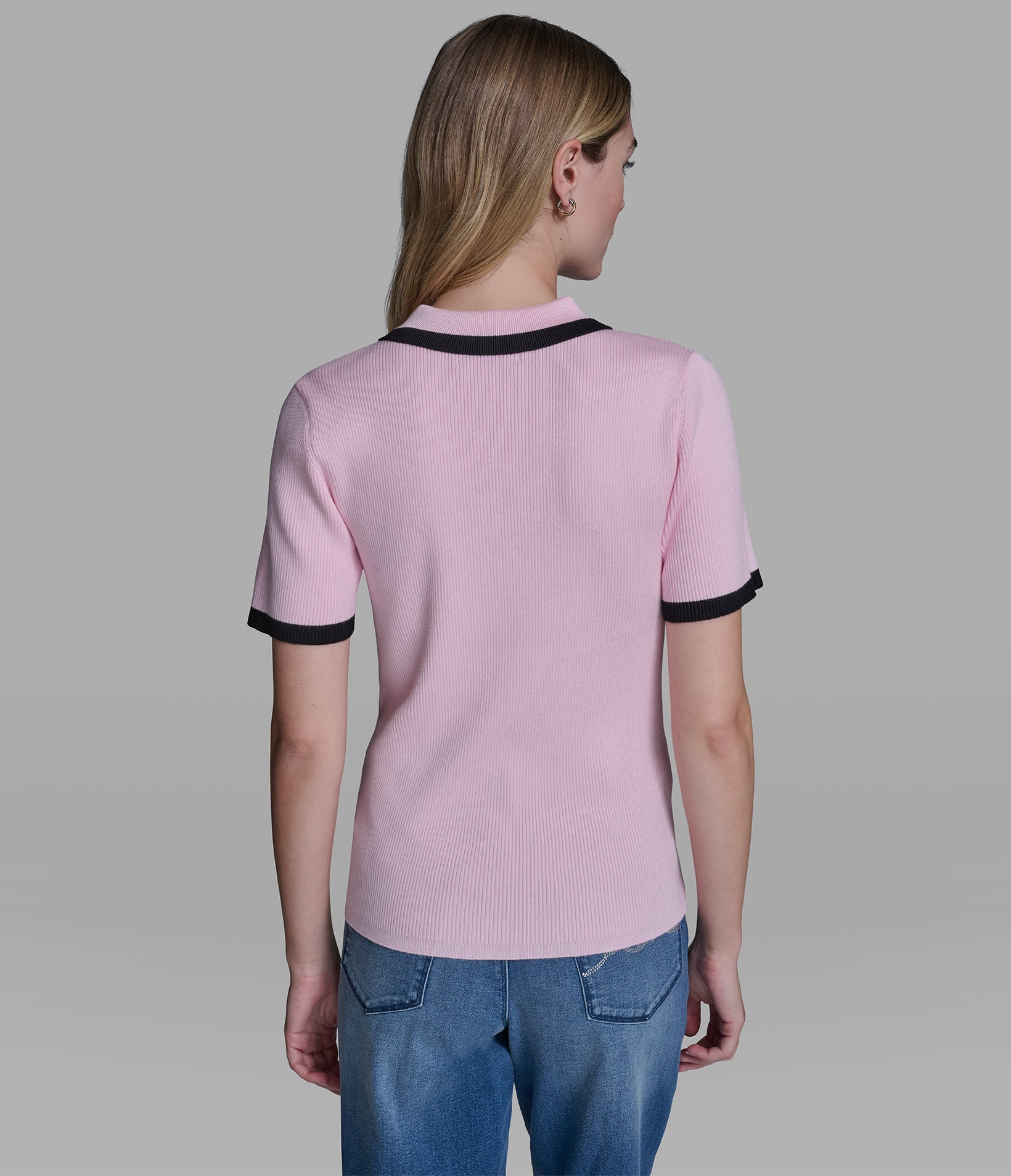 SHORT SLEEVE LOGO TRIM POLO SWEATER VIEW 4 | New Arrivals