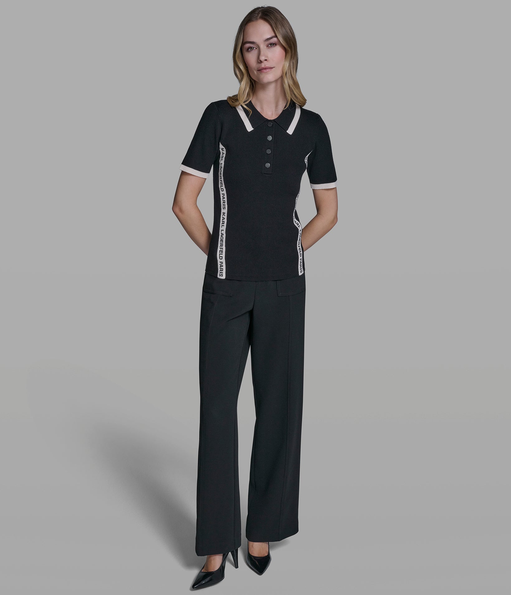 SHORT SLEEVE LOGO TRIM POLO SWEATER VIEW 4