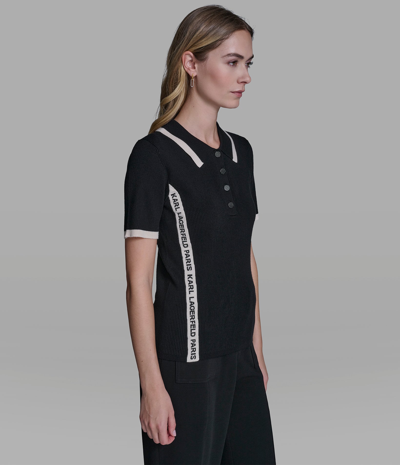 SHORT SLEEVE LOGO TRIM POLO SWEATER VIEW 3