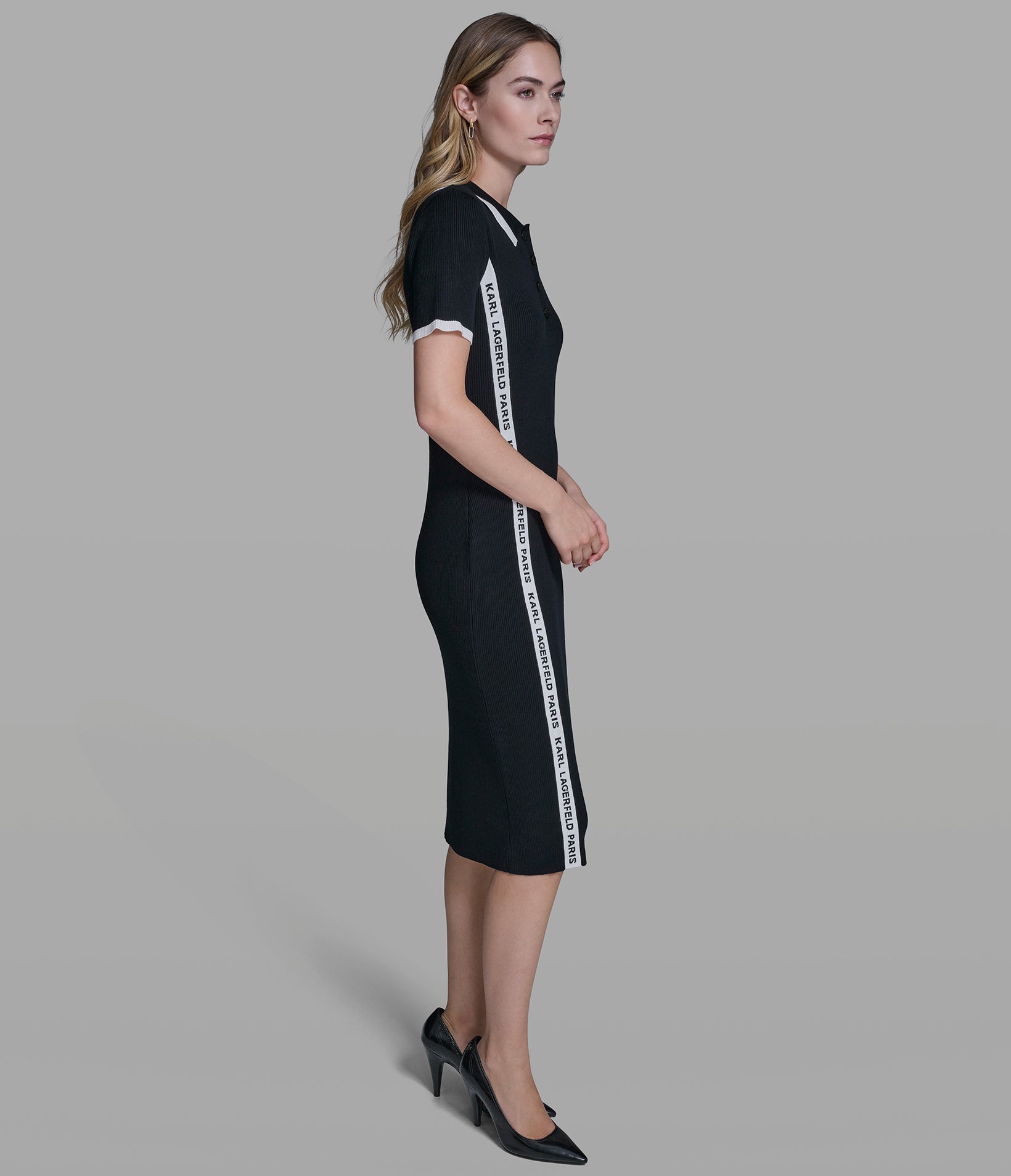 KARL LOGO TRIM SWEATER DRESS VIEW 3 | New Arrivals