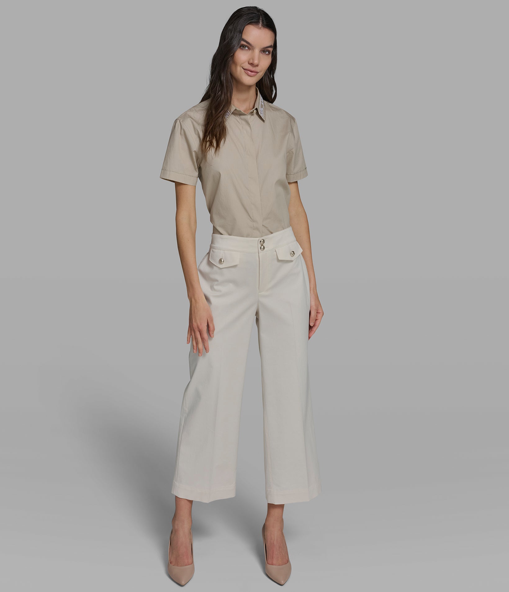 COTTON TWILL WIDE LEG PANT VIEW 3 | Women's Pants