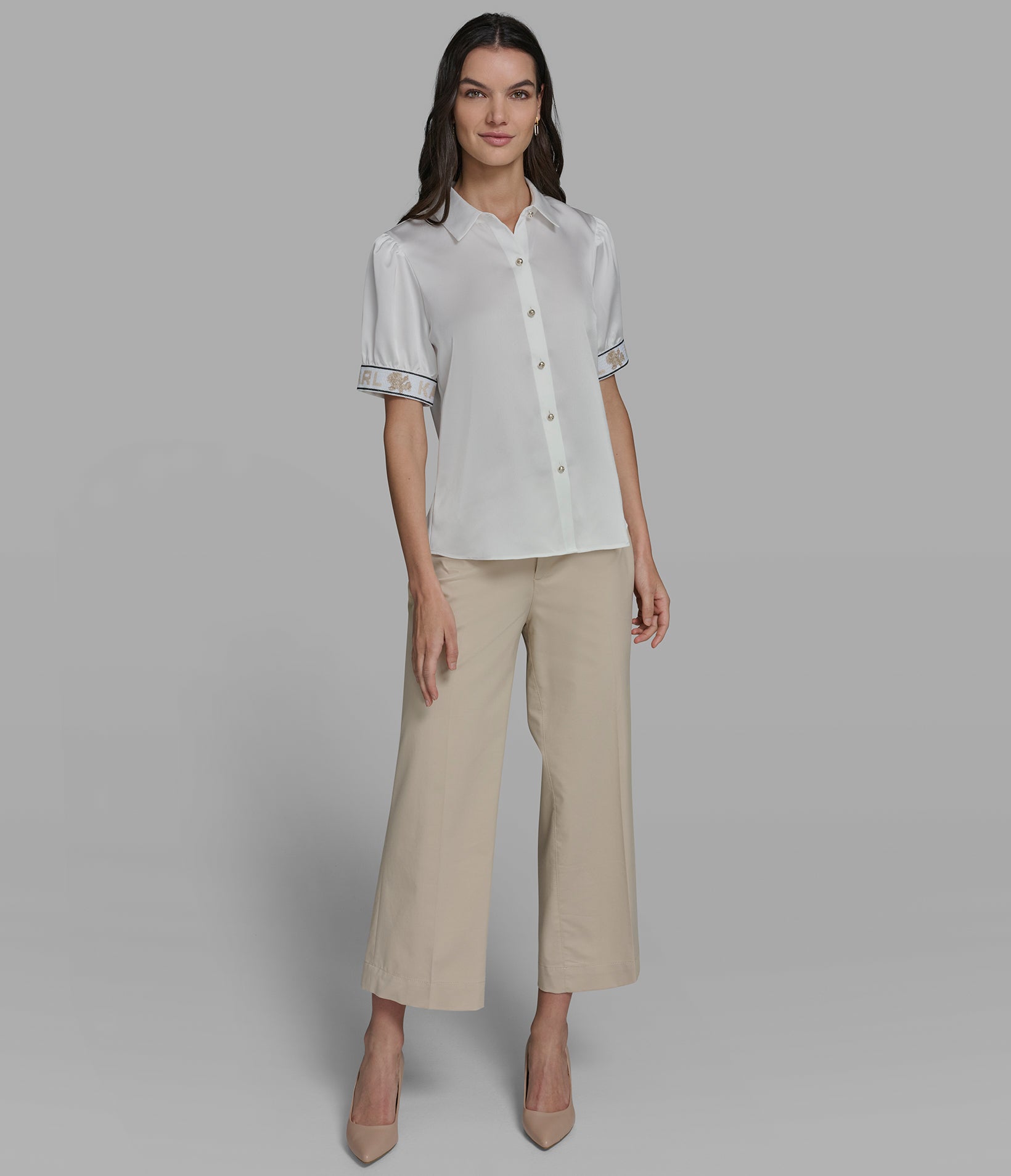 KARL CUFF LOGO BLOUSE VIEW 3 | Women's Tops & Sweaters