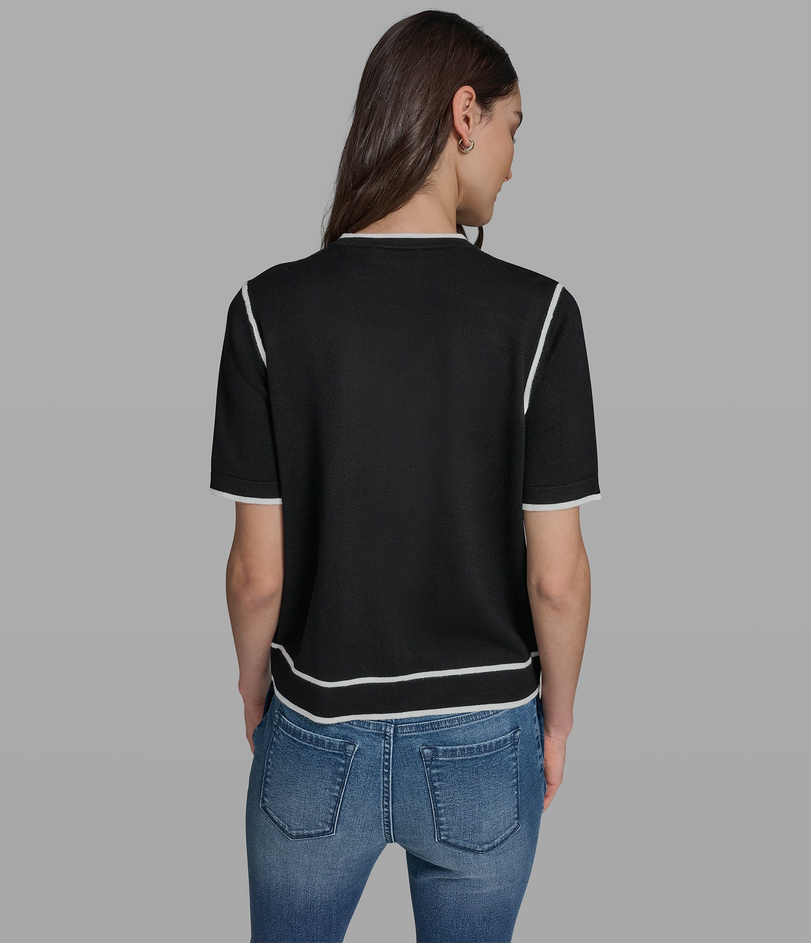 SHORT SLEEVE CARDIGAN WITH CONTRAST TRIM VIEW 4 | Women's Clothing