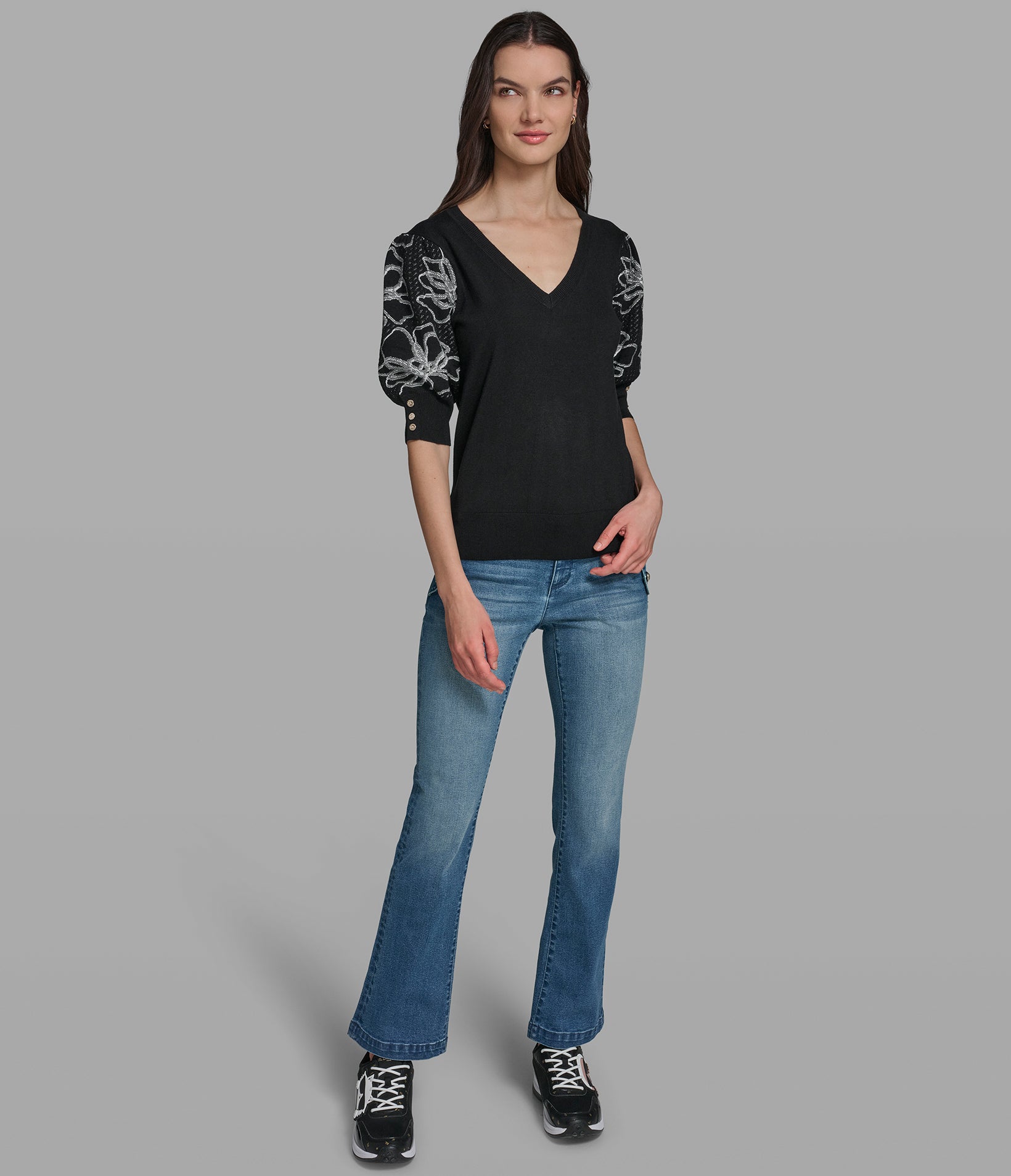 FLORAL V-NECK SWEATER View 1 | New Arrivals