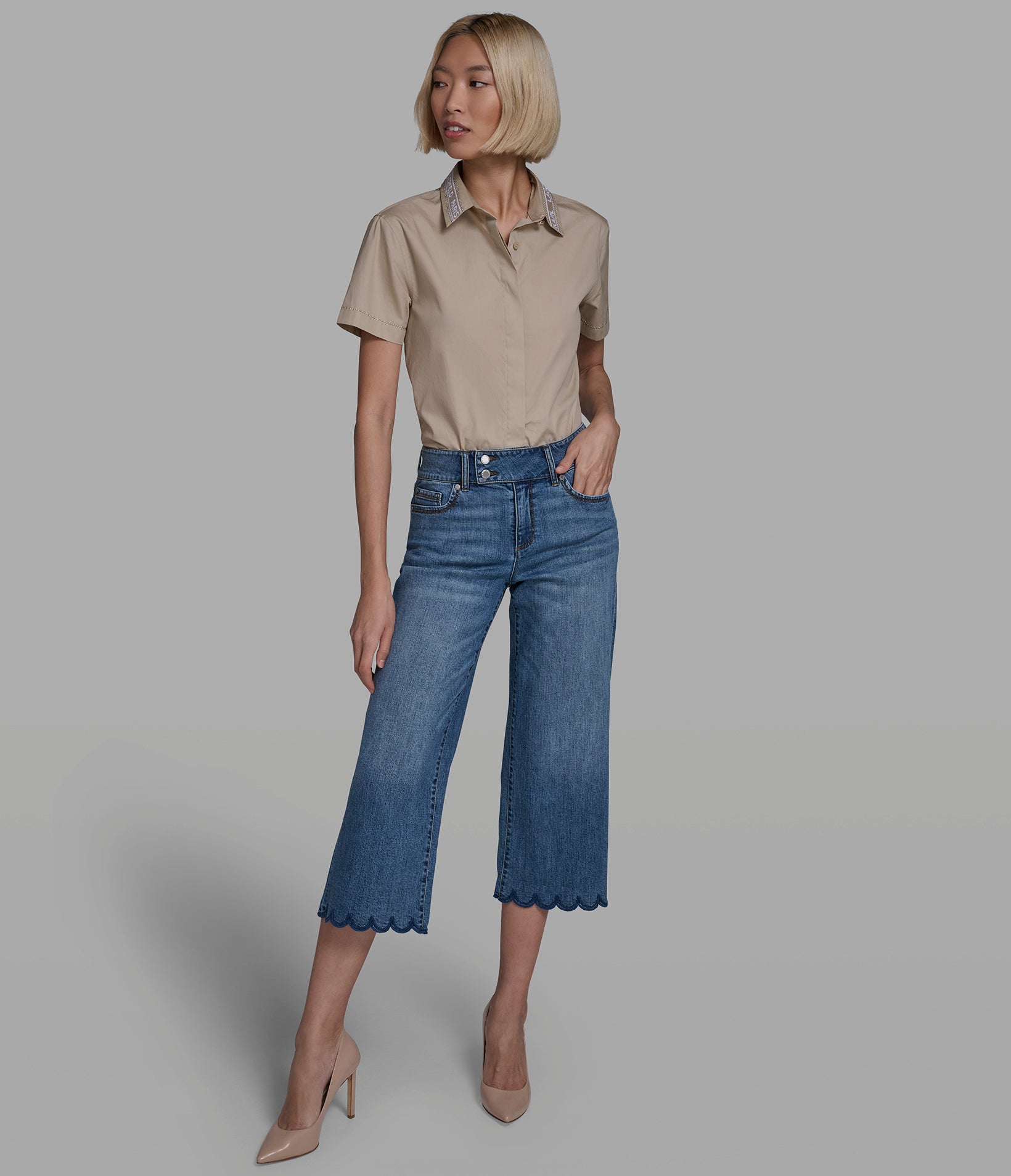 SCALLOPED HEM WIDE-LEG JEANS VIEW 4 | Women's Clothing