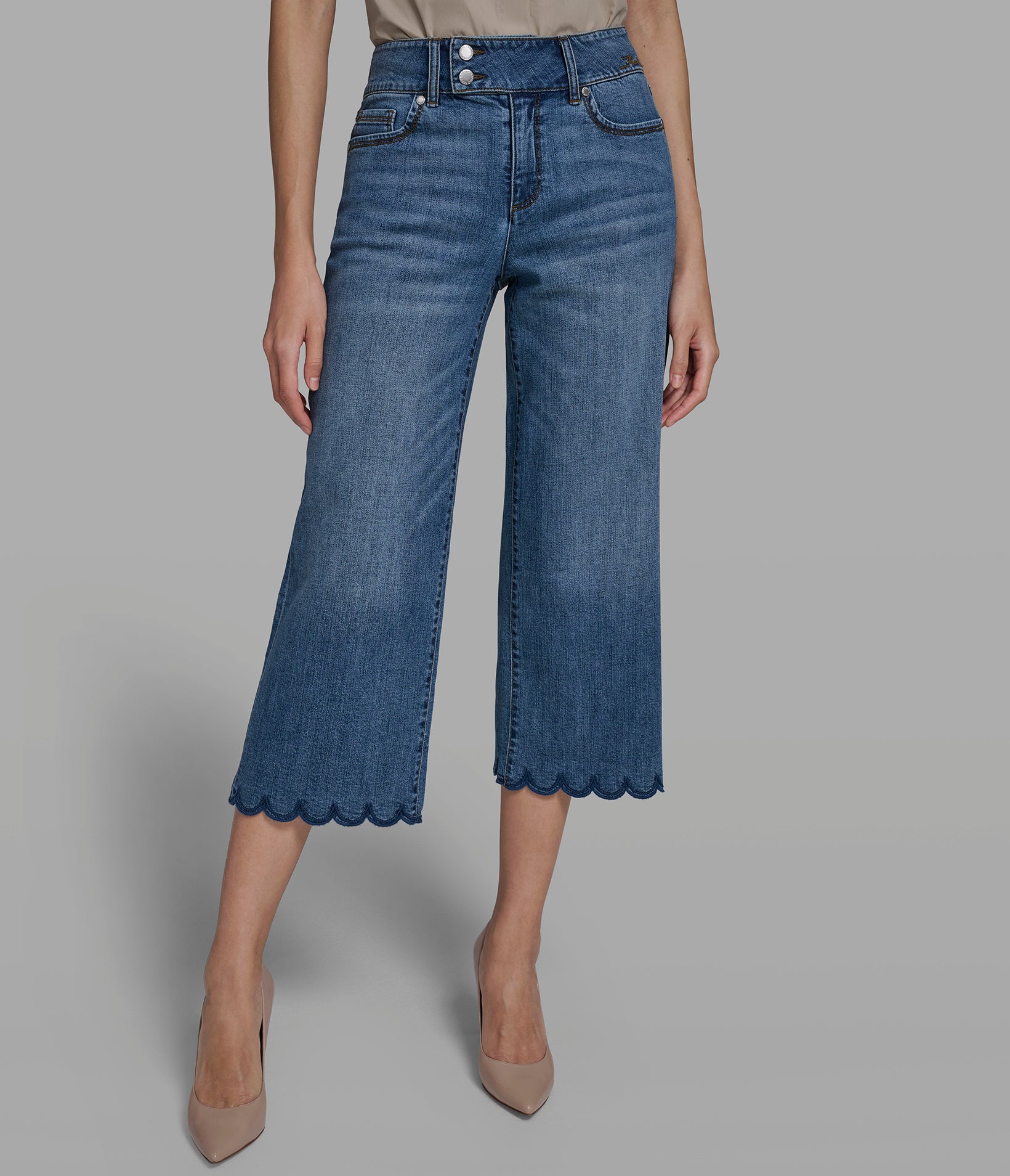 SCALLOPED HEM WIDE-LEG JEANS View 1 | Women's Pants & Skirts