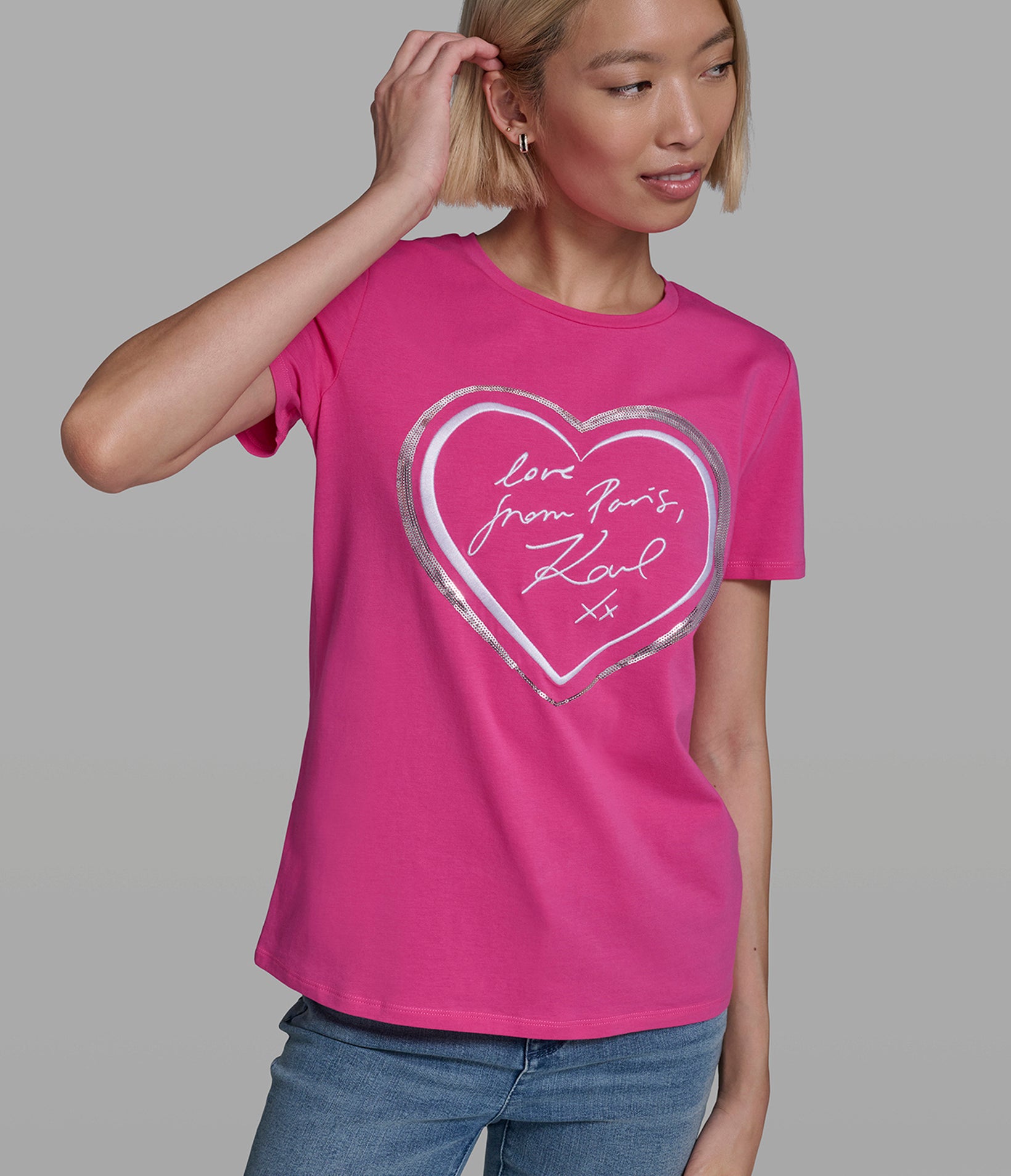 SEQUIN HEART LOGO TEE View 1 | New Women's Clothing