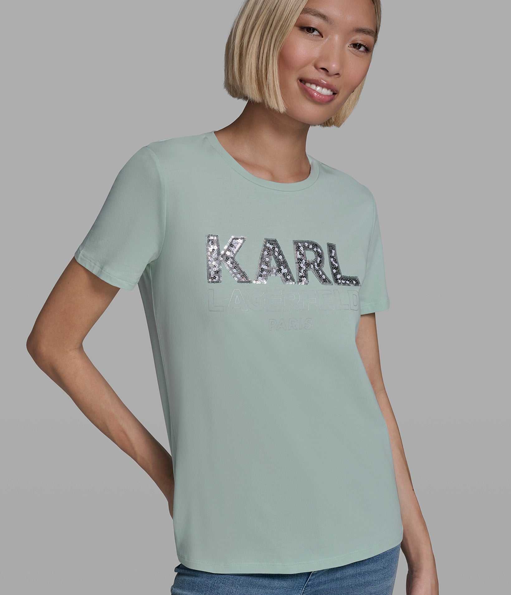SEQUIN KARL LOGO TEE View 1 | Women's Tees & Tanks