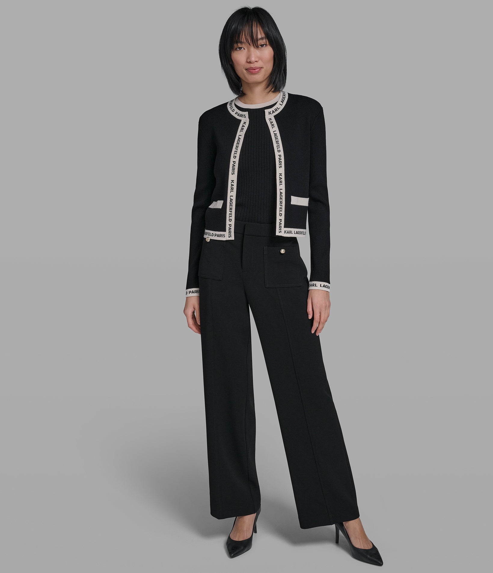 KARL LOGO TRIM CARDIGAN VIEW 4 | Women's Clothing