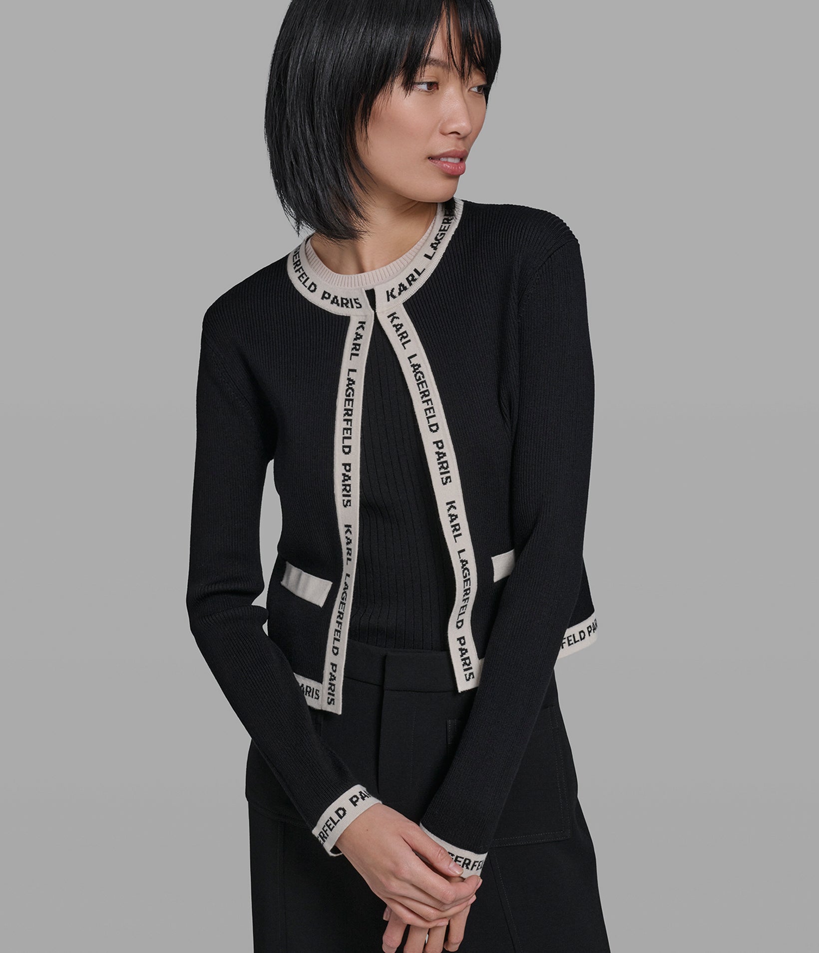 KARL LOGO TRIM CARDIGAN View 1 | Women's Clothing