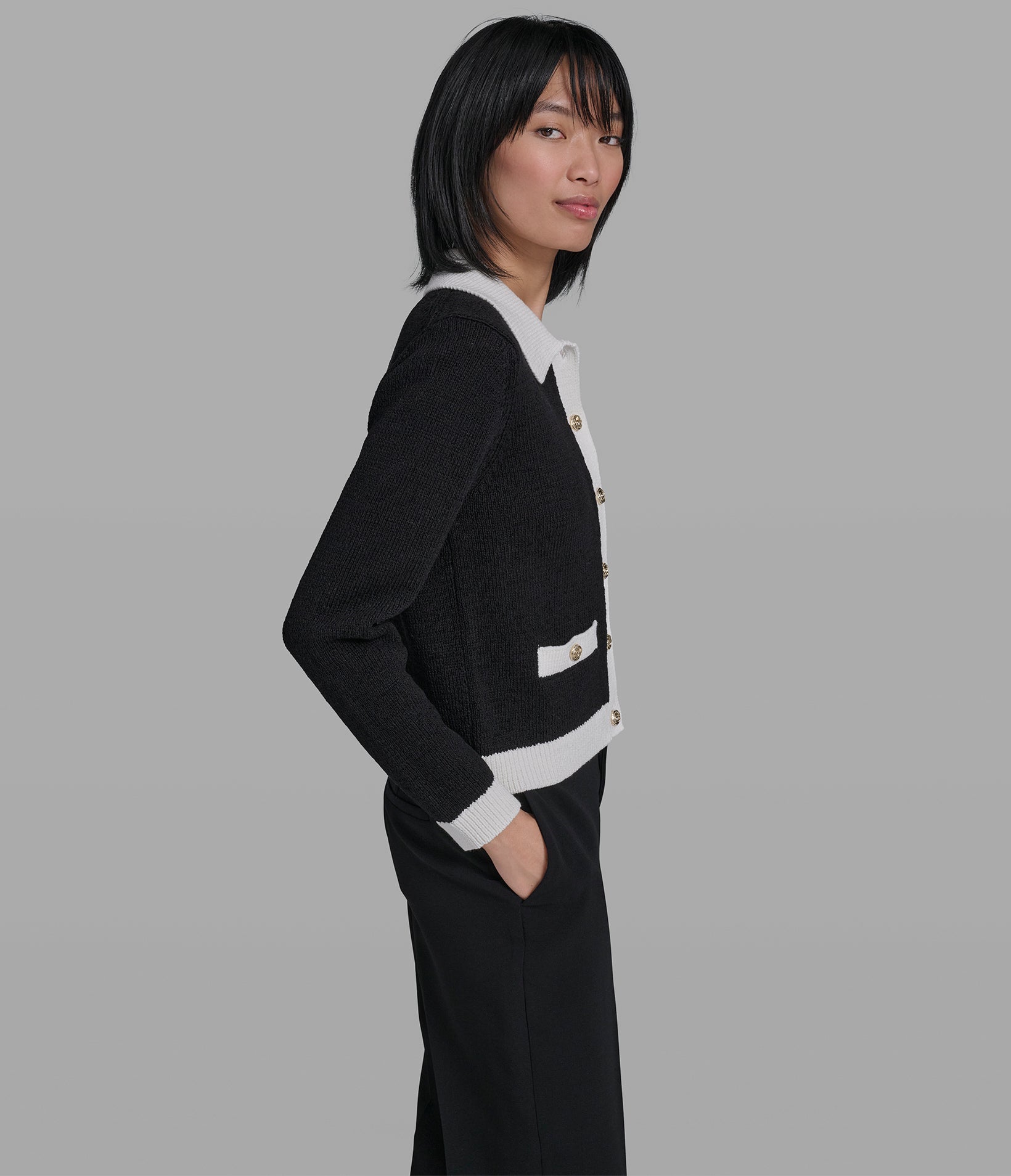 CONTRAST TRIM CARDIGAN VIEW 3