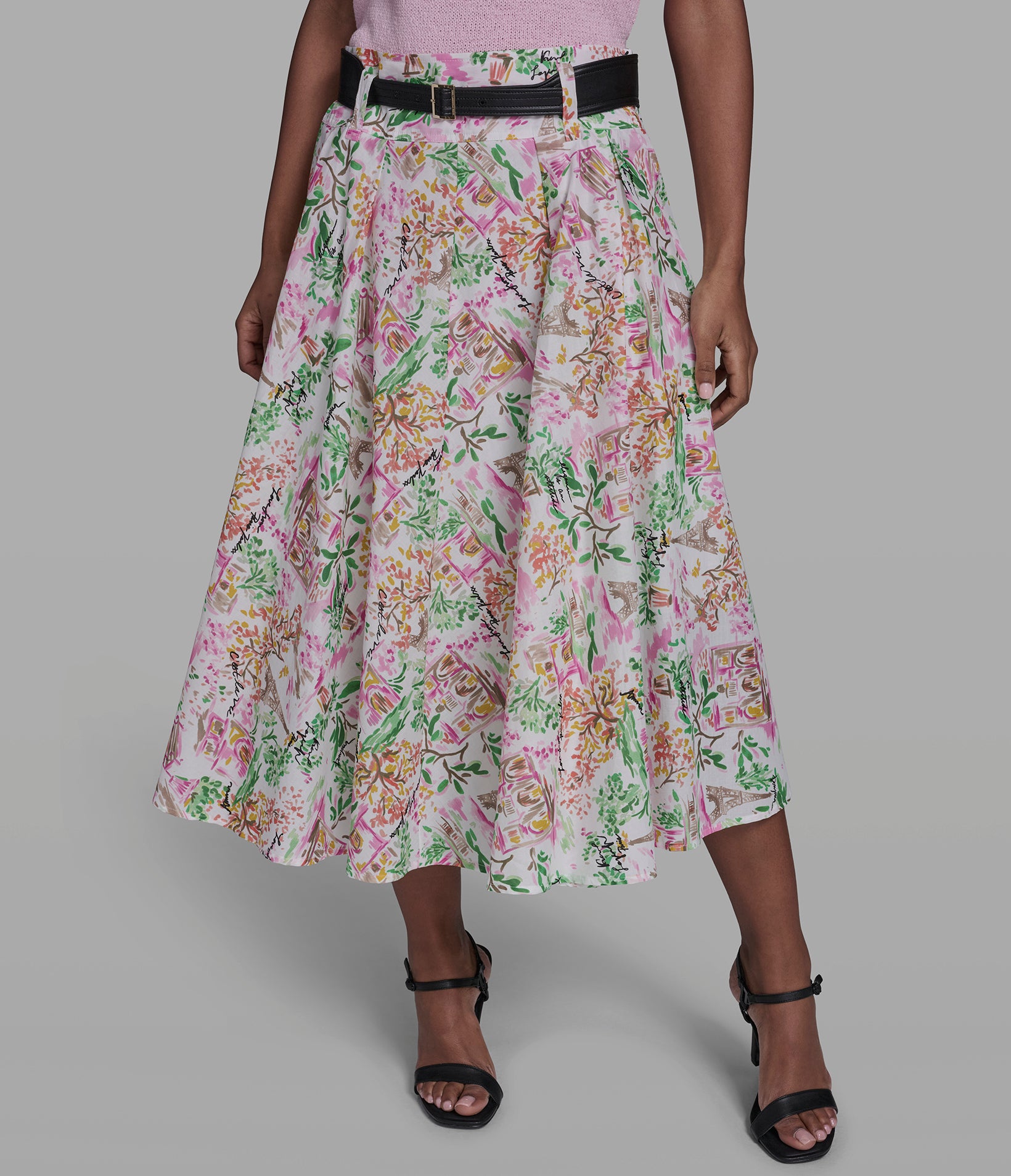 BELTED FLORAL POPLIN MIDI SKIRT View 1 | Products