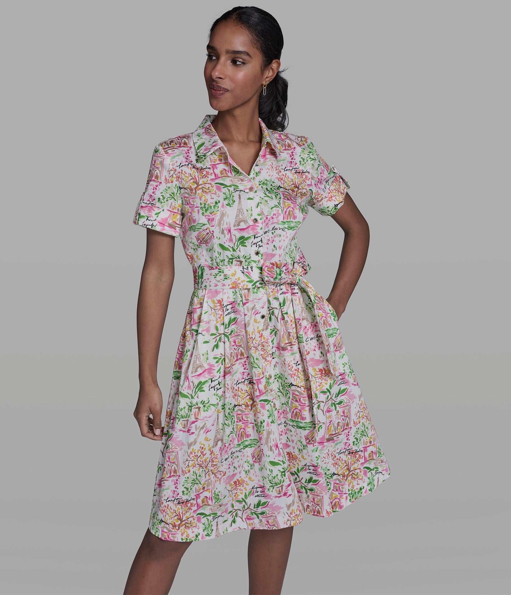 SHORT SLEEVE PLEATED SHIRT DRESS VIEW 4 | Women's Dresses & Jumpsuits