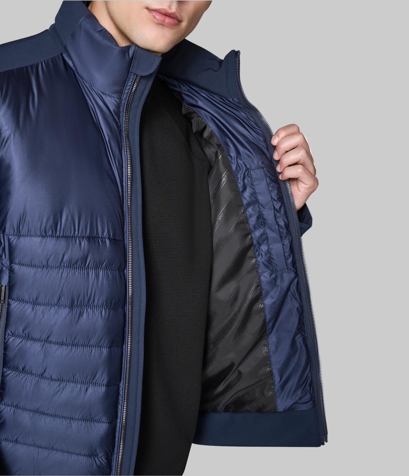 STAND COLLAR MIXED MEDIA PUFFER VIEW 5 | Men's Clothing