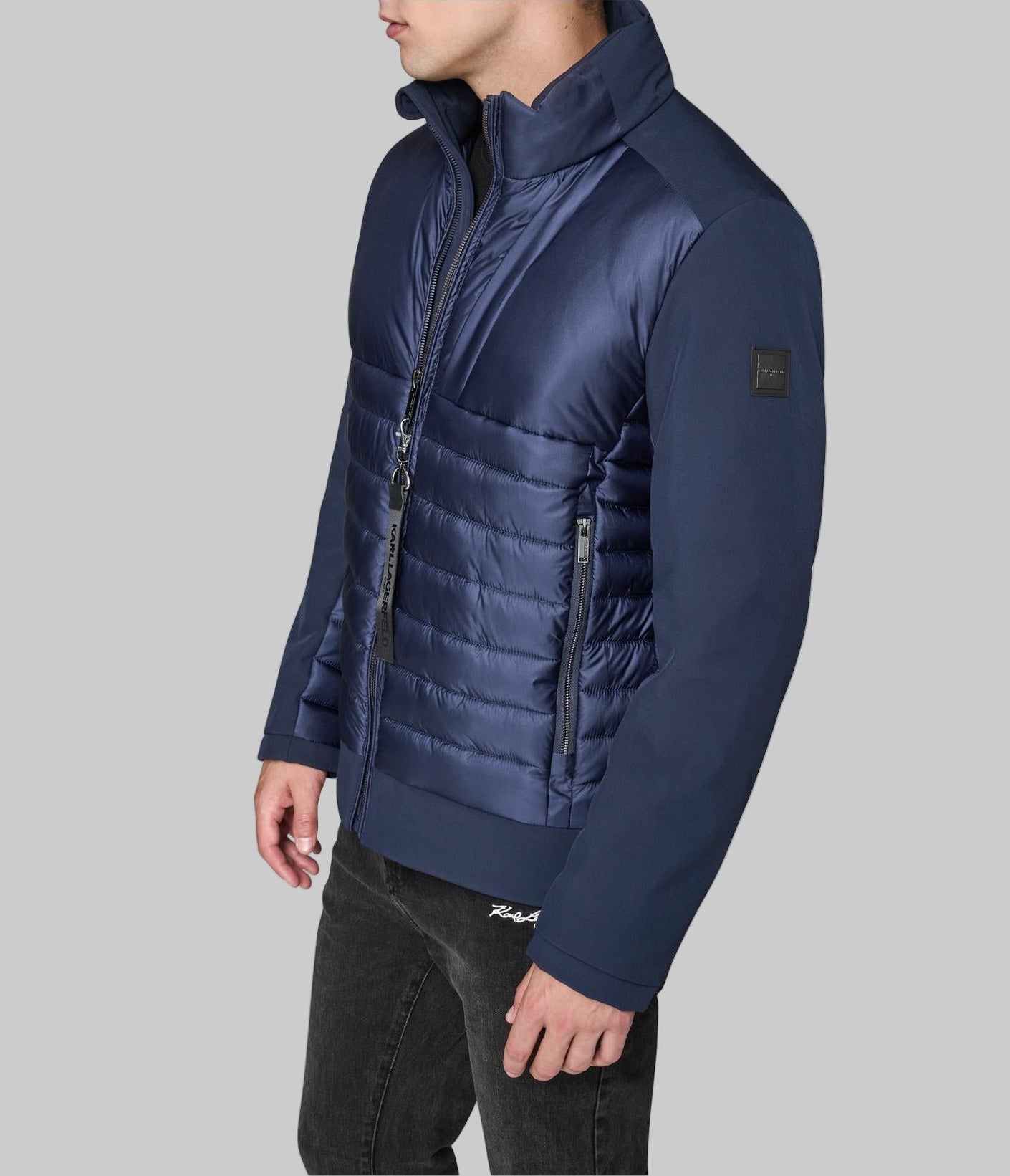 STAND COLLAR MIXED MEDIA PUFFER VIEW 4 | Men's Clothing