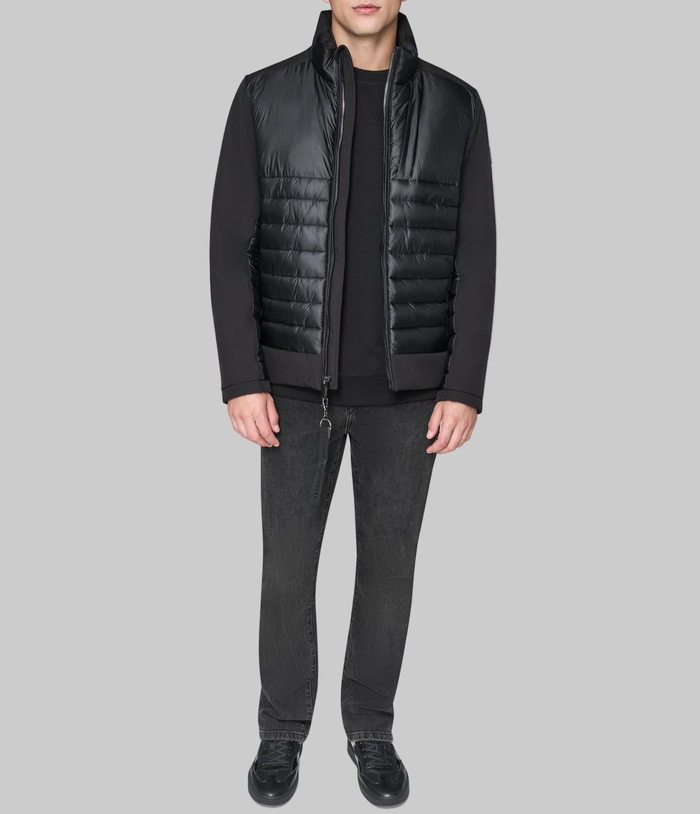 STAND COLLAR MIXED MEDIA PUFFER VIEW 3 | Men's Clothing