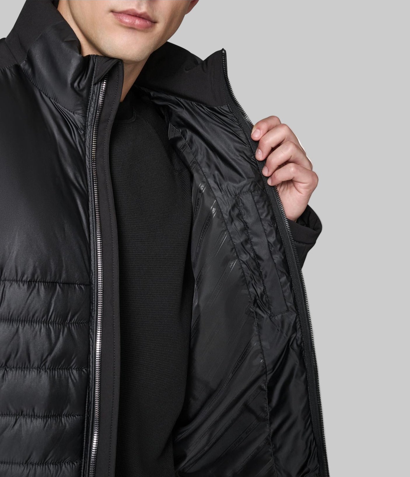 STAND COLLAR MIXED MEDIA PUFFER VIEW 5 | Men's Clothing