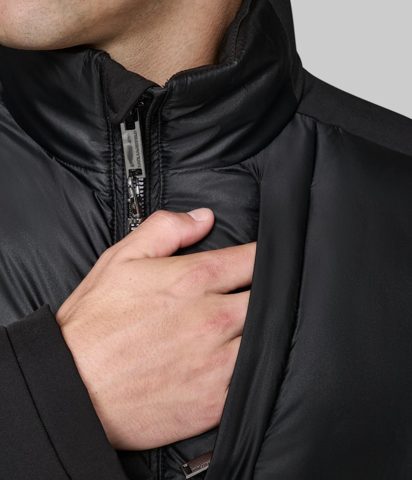 STAND COLLAR MIXED MEDIA PUFFER VIEW 6 | Men's Clothing