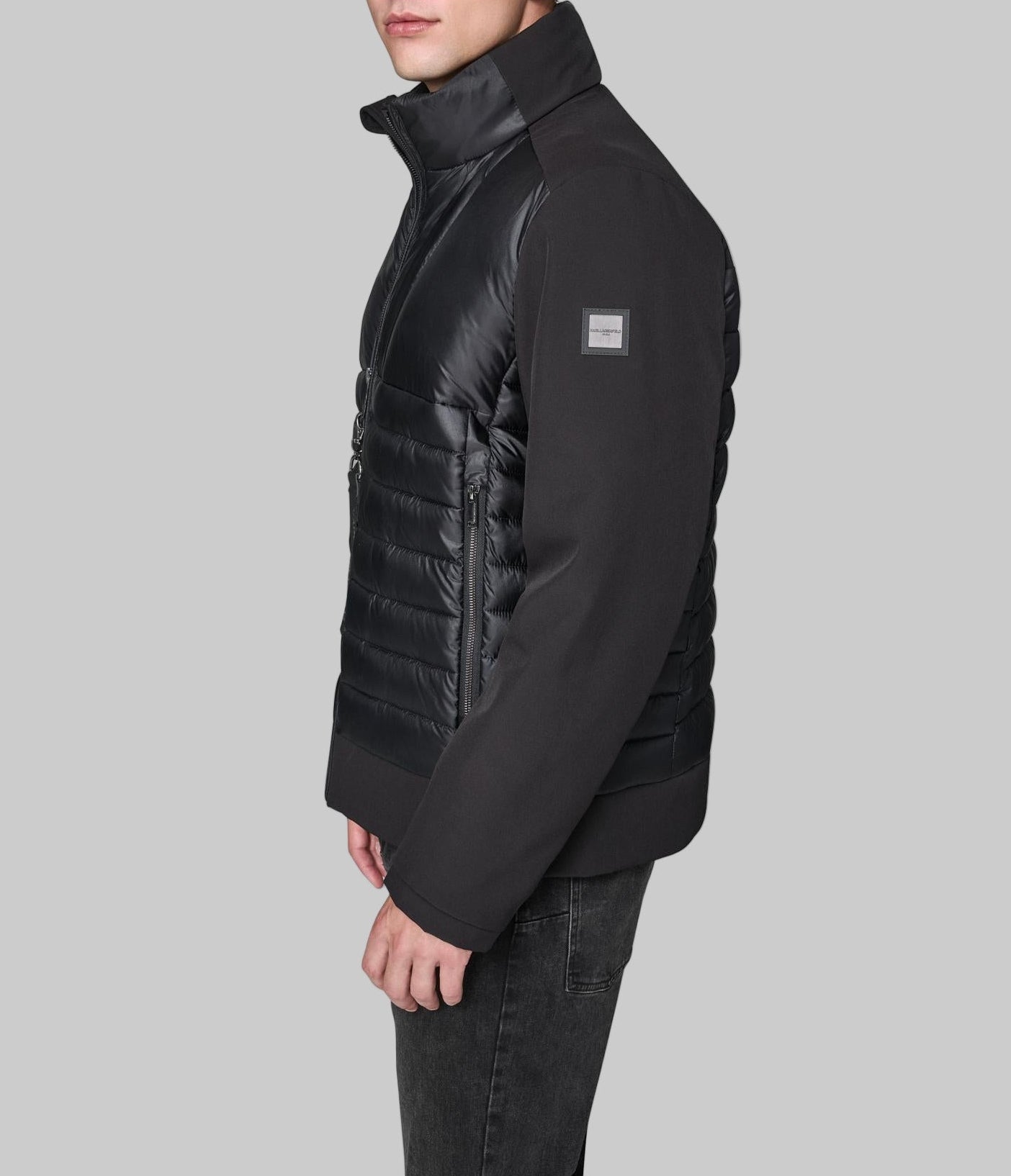 STAND COLLAR MIXED MEDIA PUFFER VIEW 4 | Men's Clothing