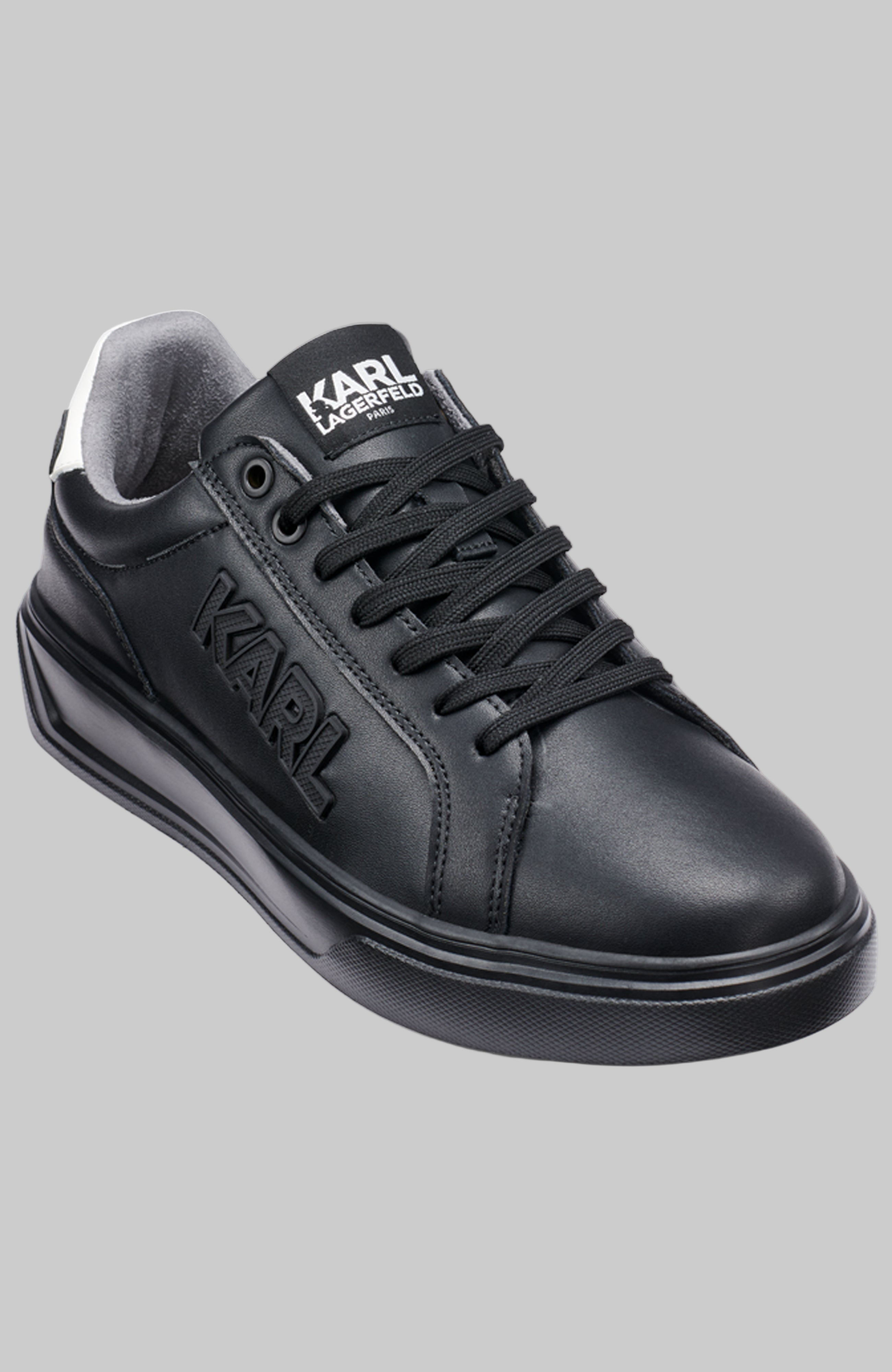 LEATHER SNEAKER WITH SIDE KARL LOGO PATCH View 2 | Men's Shoes