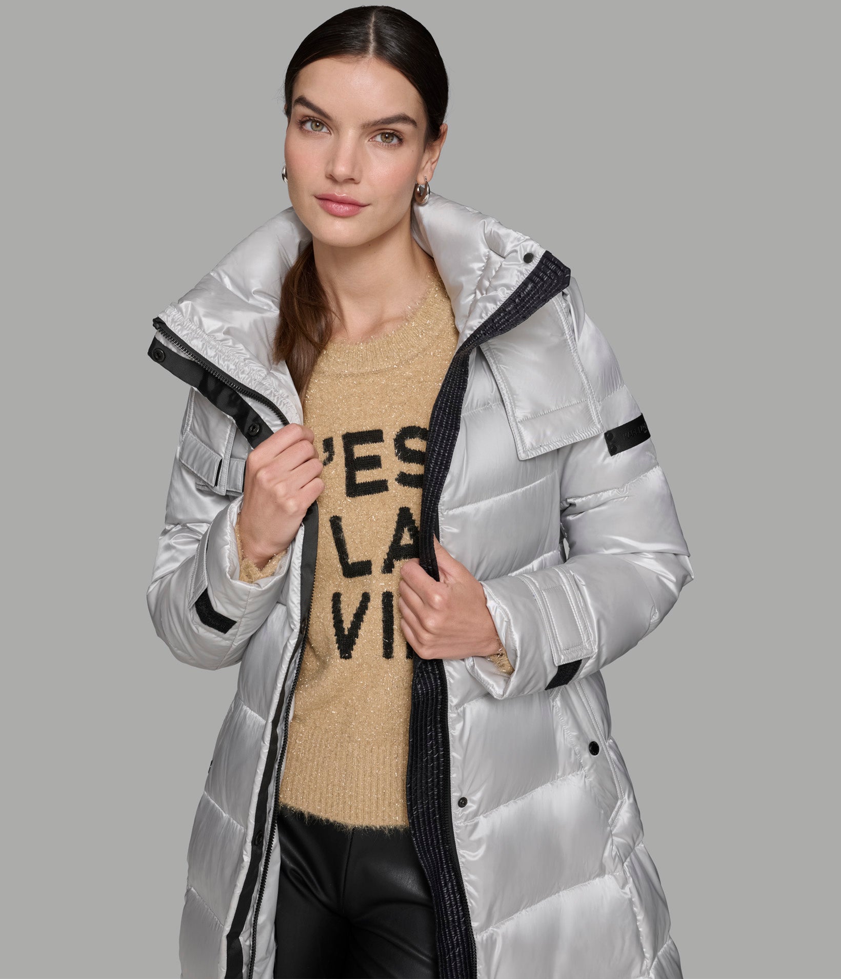 CONTRAST MAXI BELTED LONG PUFFER VIEW 3 | Women's Sale