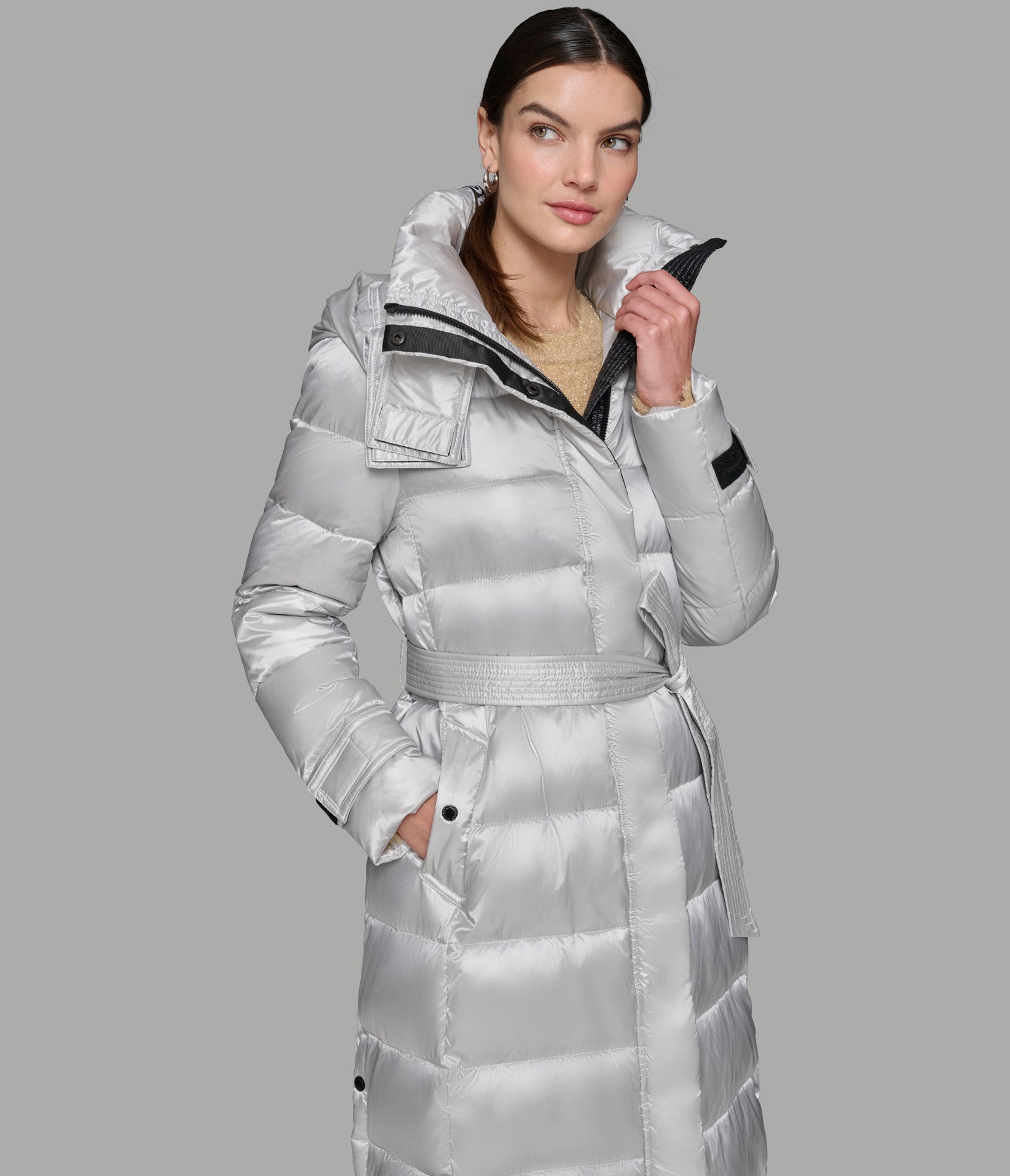 CONTRAST MAXI BELTED LONG PUFFER VIEW 8 | Women's Sale
