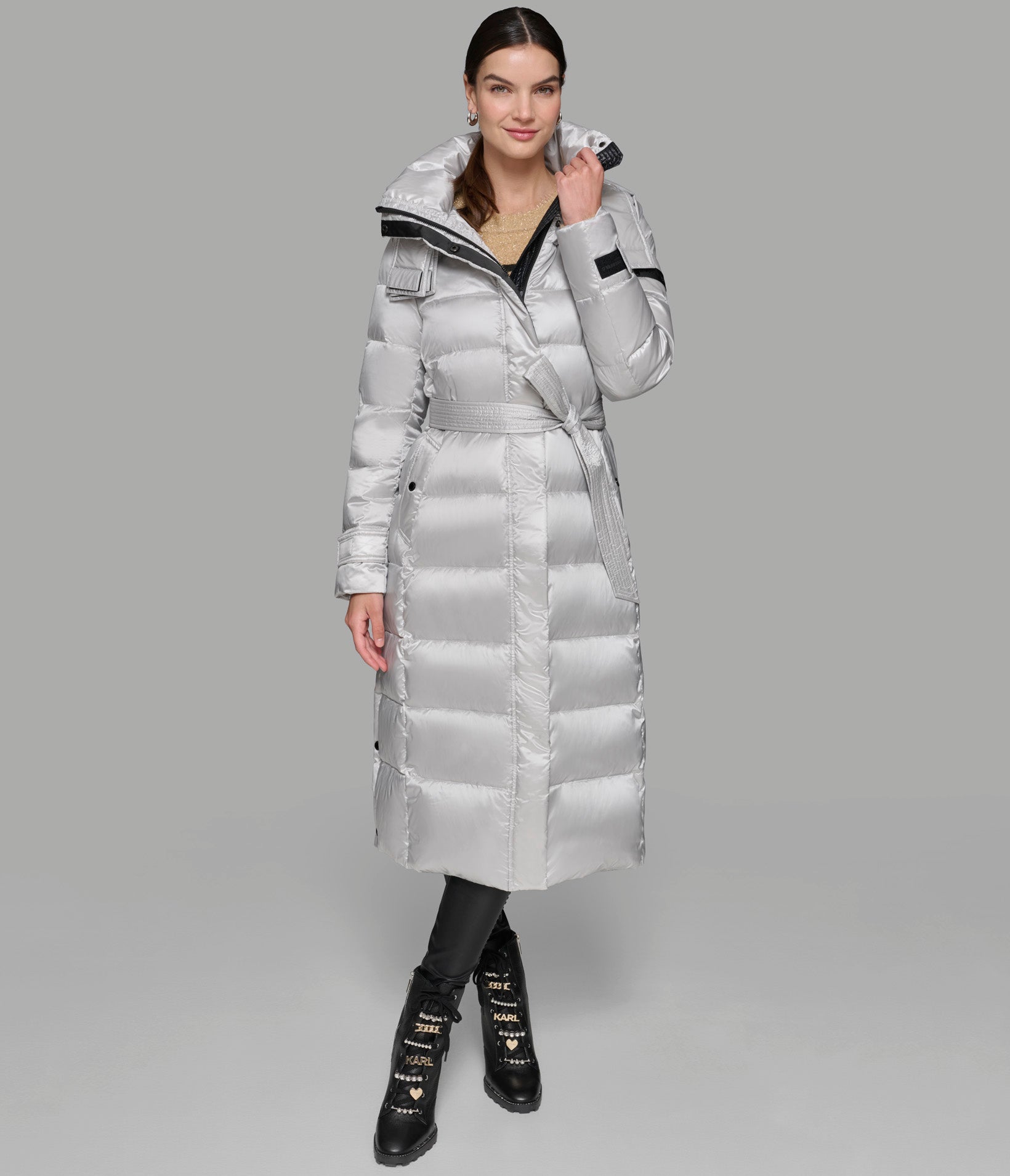 CONTRAST MAXI BELTED LONG PUFFER VIEW 4 | Women's Sale