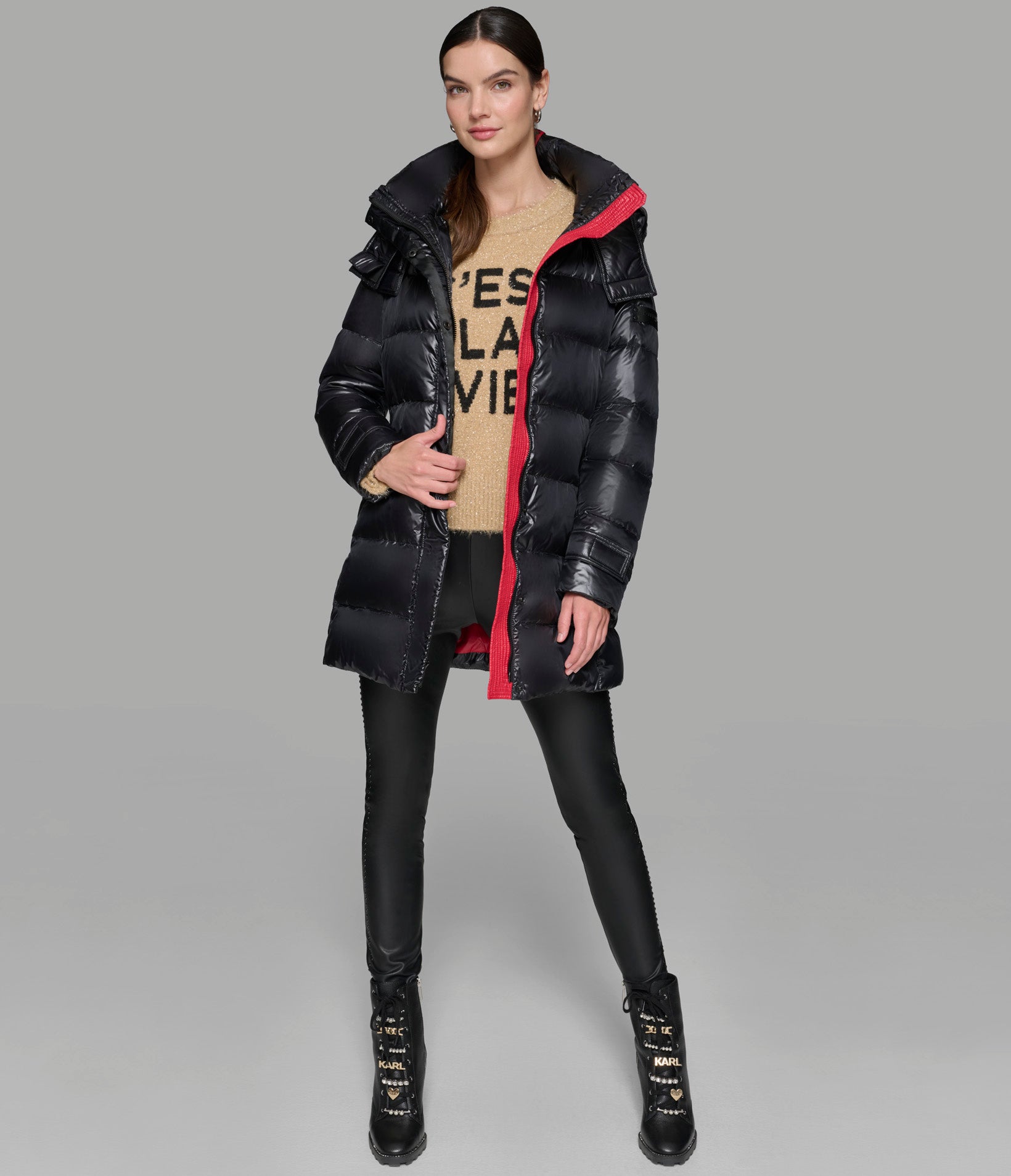 CONTRAST BELTED SHORT PUFFER VIEW 6 | Best Sellers Shop