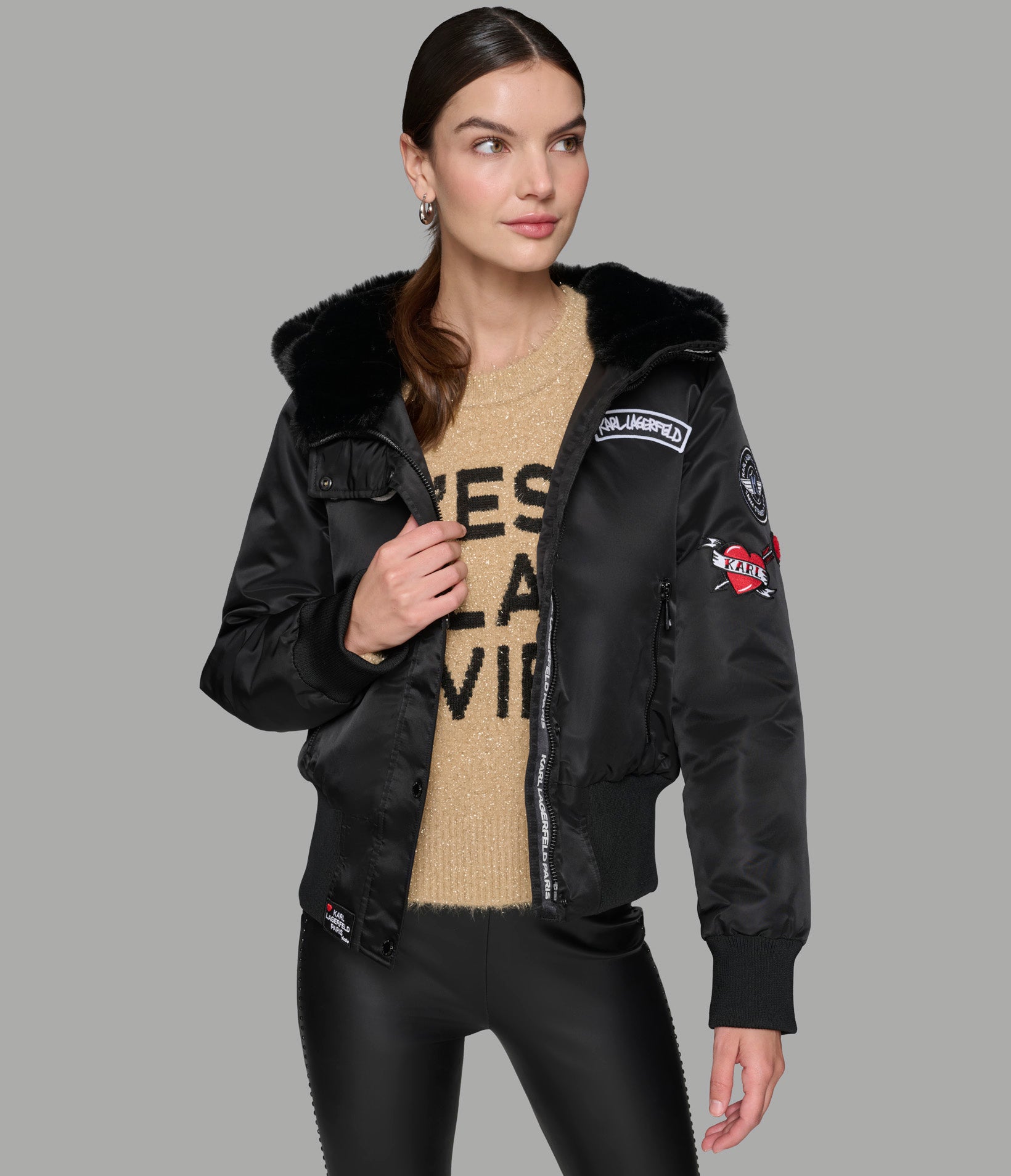 LOGO PATCH HOODED BOMBER JACKET VIEW 5 | Jackets & Coats Sale