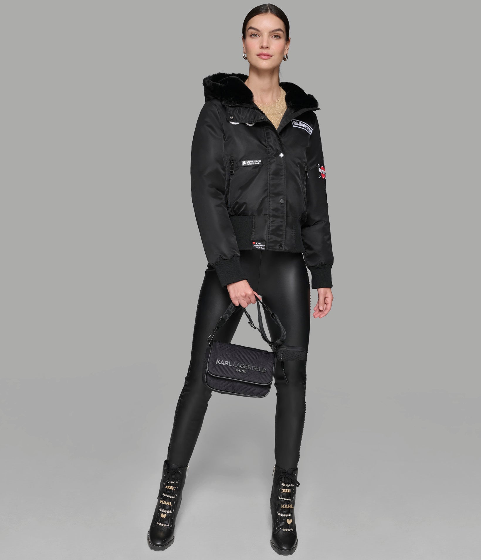 LOGO PATCH HOODED BOMBER JACKET VIEW 6 | Jackets & Coats Sale