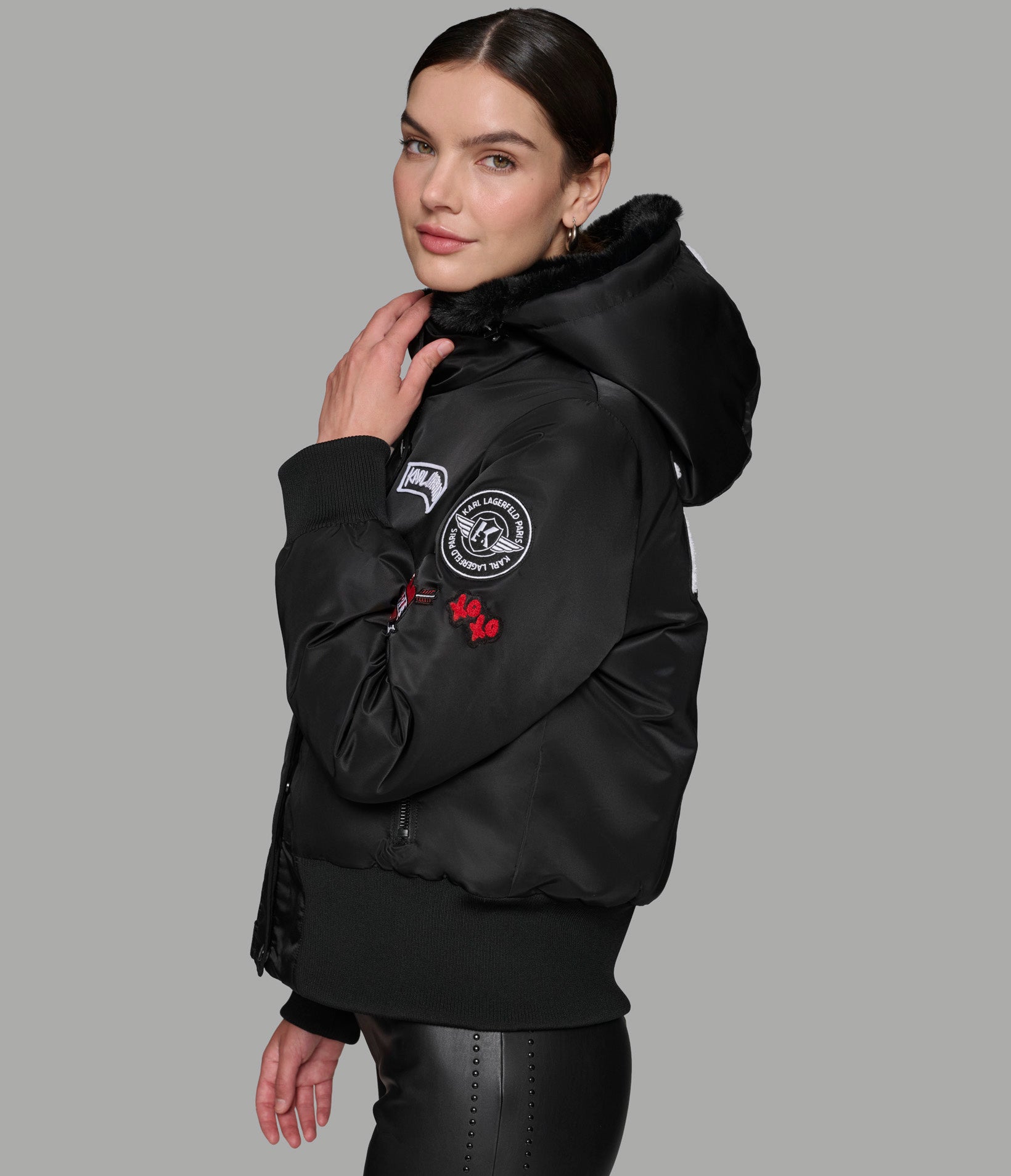 LOGO PATCH HOODED BOMBER JACKET VIEW 3 | Jackets & Coats Sale