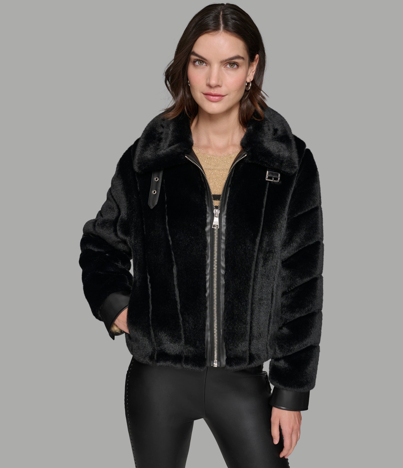 CHANNEL FAUX MINK AND PU BOMBER View 1 | Jackets & Coats Sale