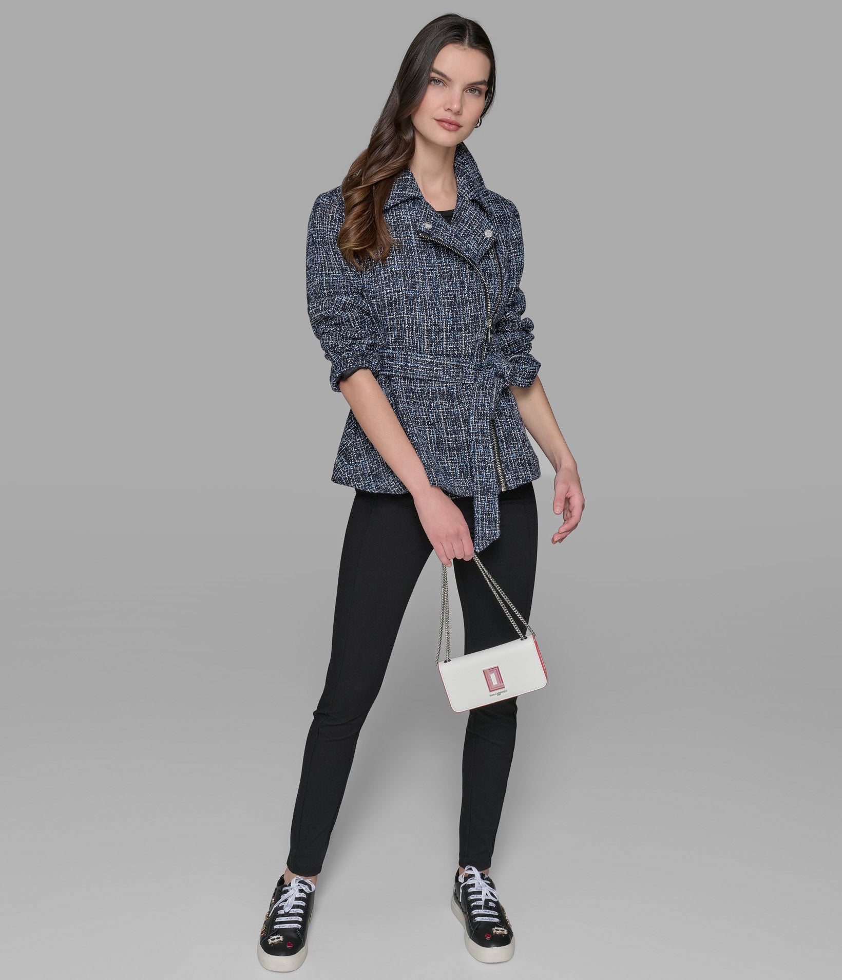 BELTED TWEED MOTO JACKET VIEW 3 | Jackets & Coats