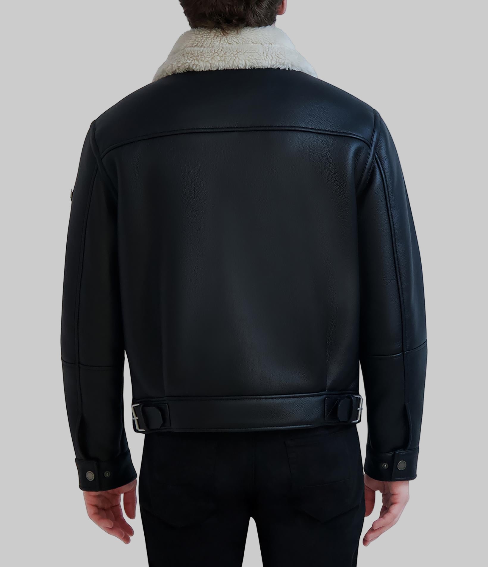 SHERPA COLLARED FAUX LEATHER JACKET View 2 | Men's Clearance