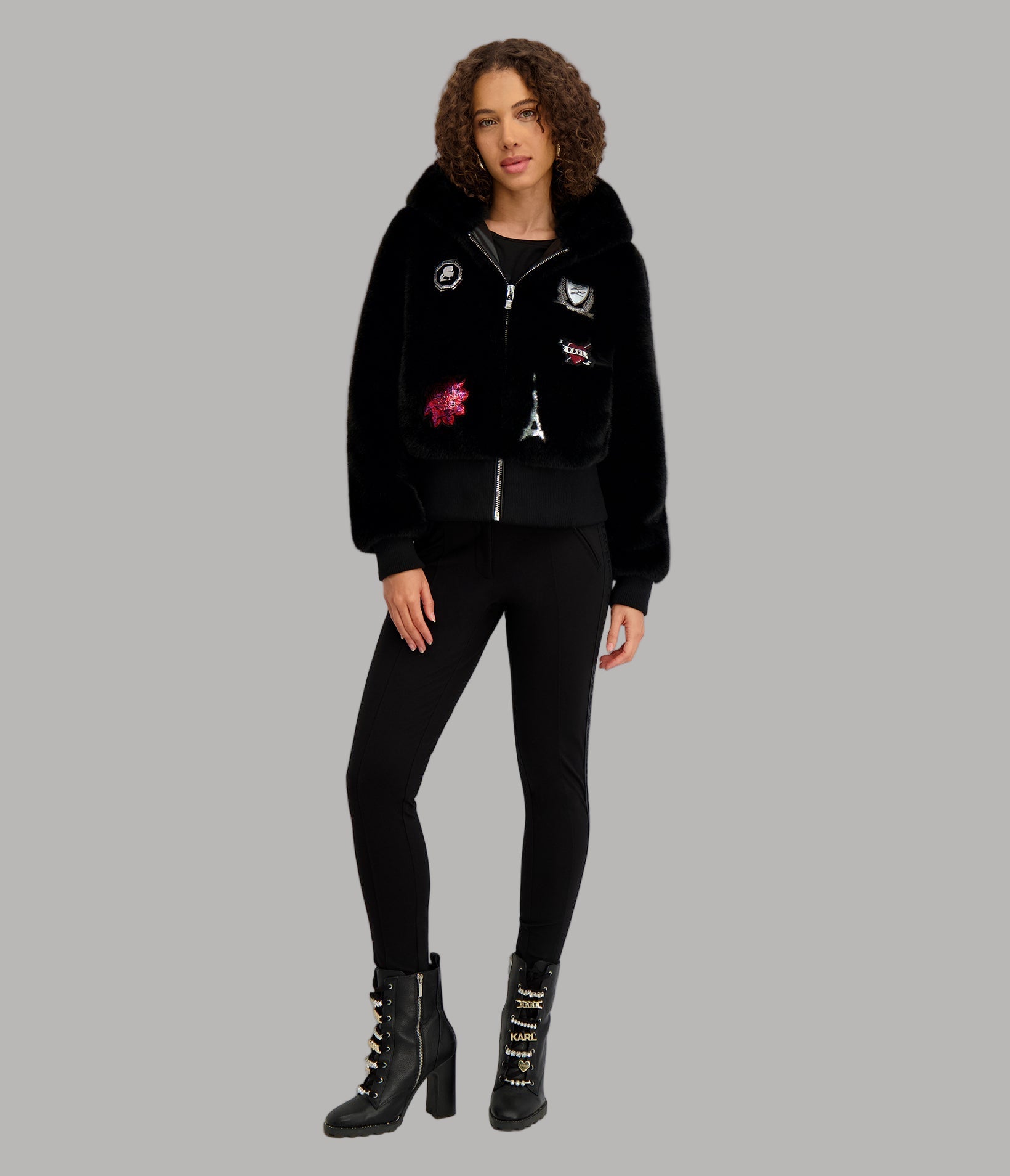 FAUX FUR PATCH BOMBER View 1 | Women's Sale