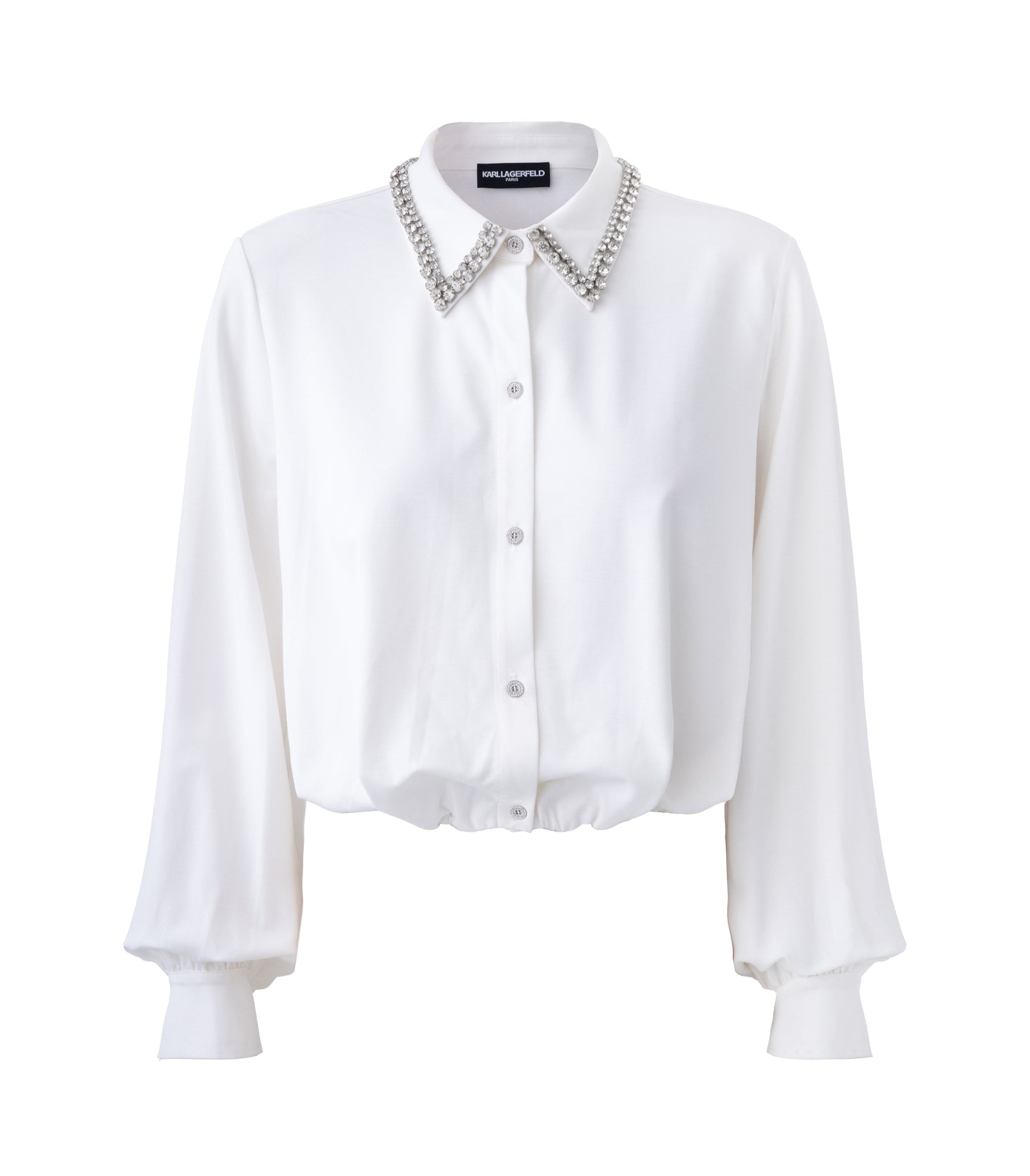 LONG SLEEVE EMBELLISHED SATIN BLOUSE VIEW 6